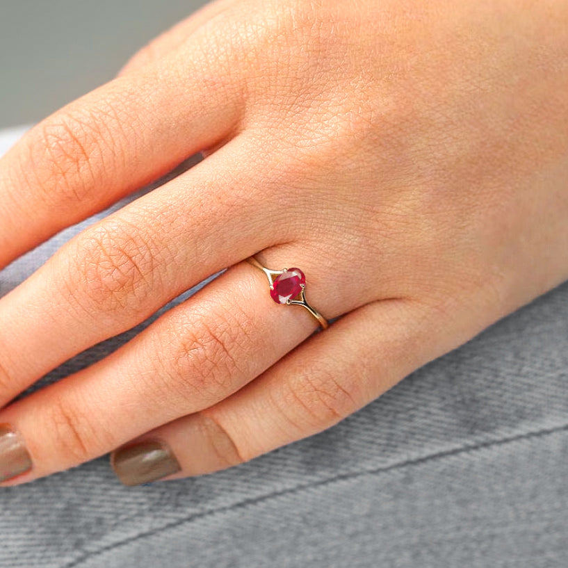 Natural Oval Faceted Red Ruby Ring for Women - Genuine Gemstone Jewelry Gift for Anniversary, Engagement & Special Occasions