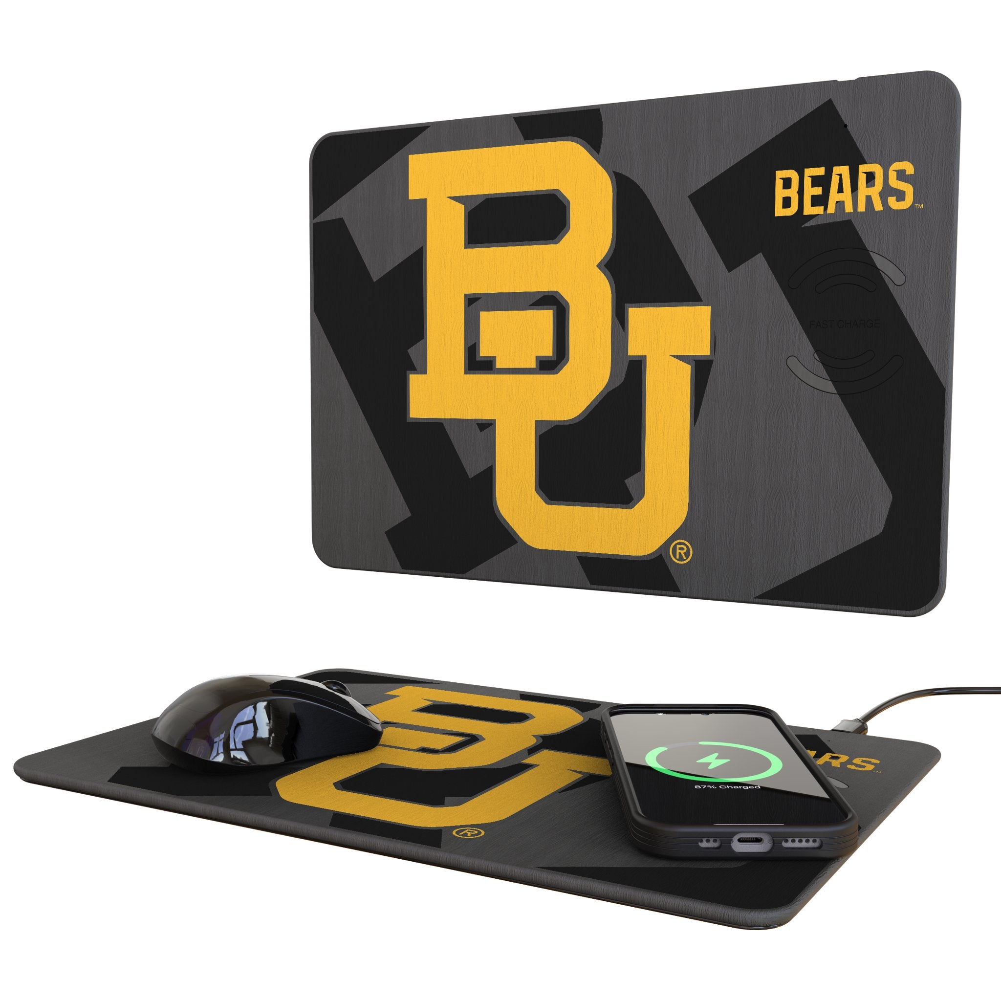 Baylor University Bears Monocolor Tilt 15W Wireless Charger & Mouse Pad - Fast Charging for Phones, Perfect Gaming & Office Desk Accessory