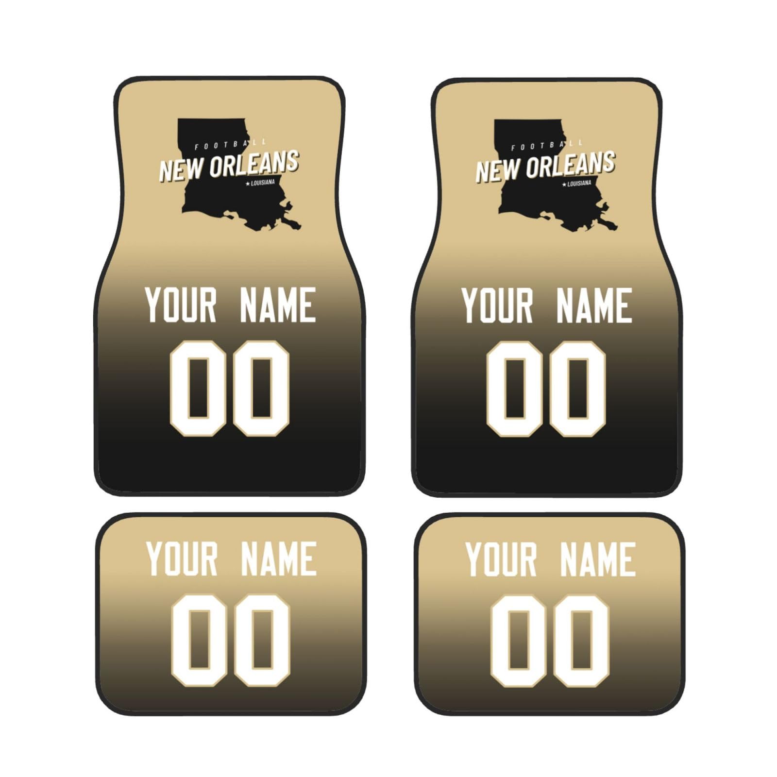 Custom New Orleans Car Mat Sets 4-Piece with Name, Number & City - Personalized Football Car Floor Mats for Most Vehicles - Perfect for Tailgating & Game Day Decor