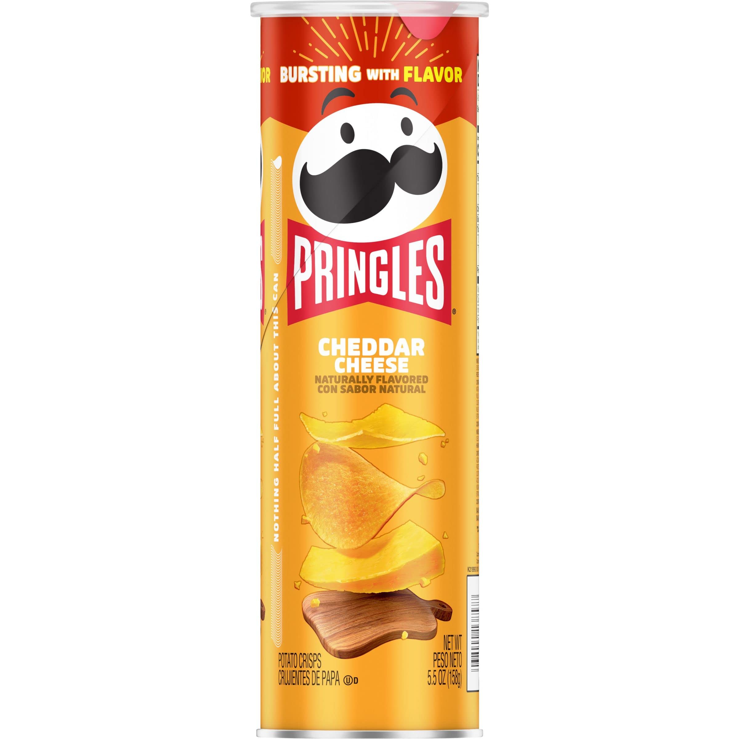Pringles Cheddar Cheese Potato Crisps - 5.5oz Can (Pack of 1) | Crunchy Snacks for Lunch, Office, Travel & On-the-Go | Perfect for Road Trips, School & Movie Nights