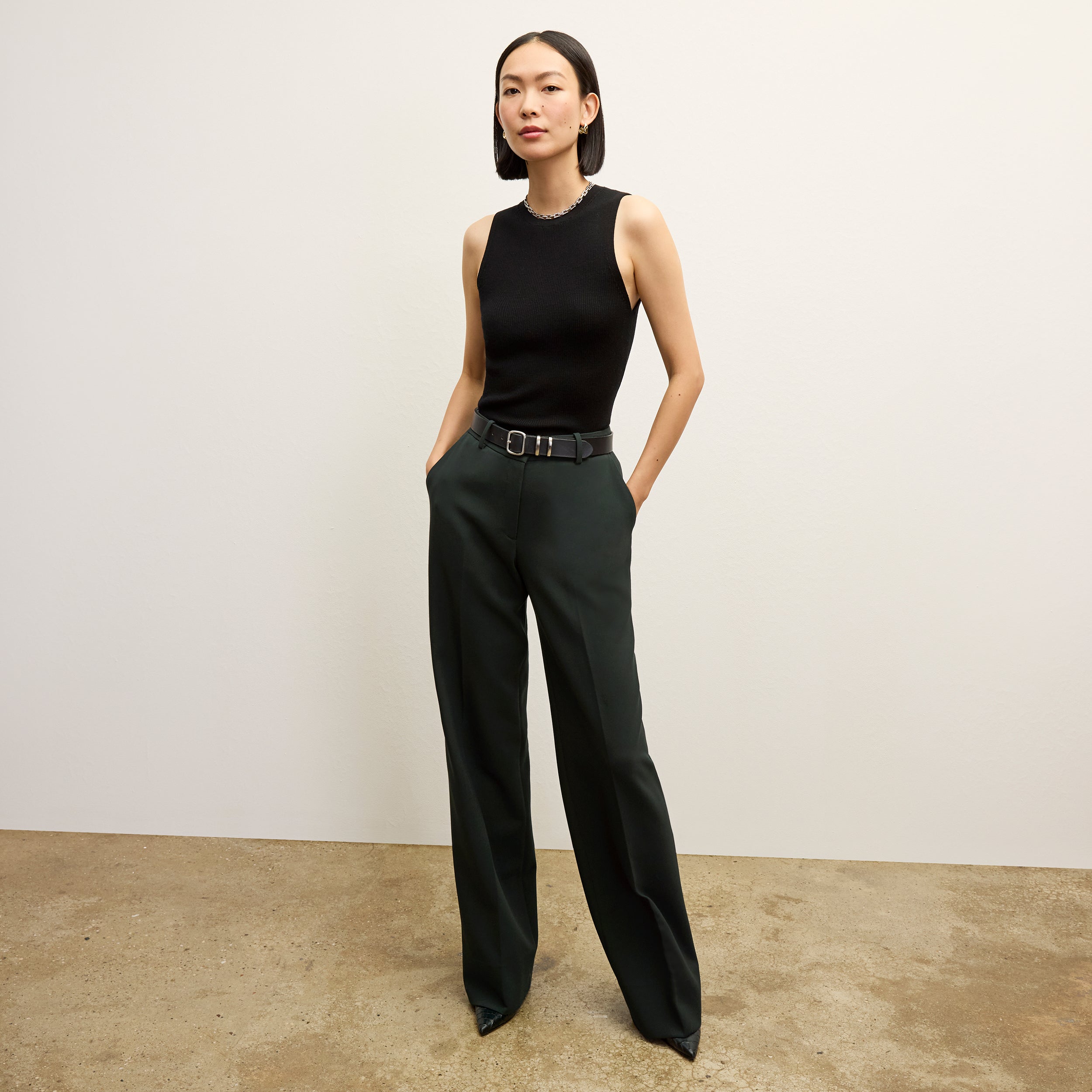 Tinsley Wide Leg Pants for Women - Stretchy Comfort Flex Suit Dark Emerald Green - Perfect for Office, Business Casual & Travel Outfits