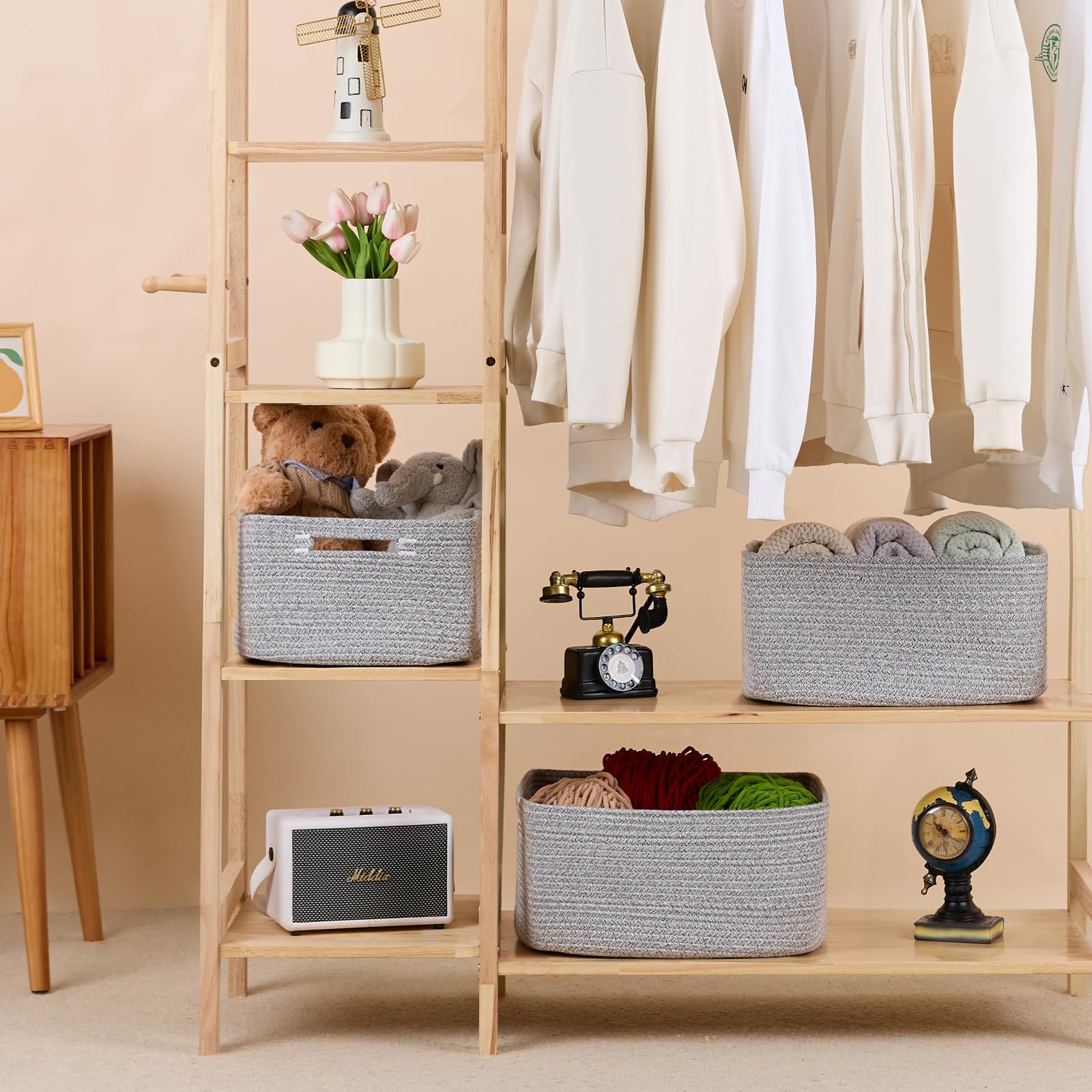 Large Storage Baskets for Shelves & Closets - 2 Pack Woven Rope Organizer Bins (17