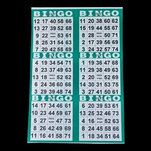 SmallToys 6-Pack Pushout Bingo Game Cards - Green - 250 Sheets (7.5x10.75 Inch) - Non-Duplicate Disposable Bingo Sheets - Made in USA - Perfect for Family Game Nights, Bingo Parties & Classroom Activities