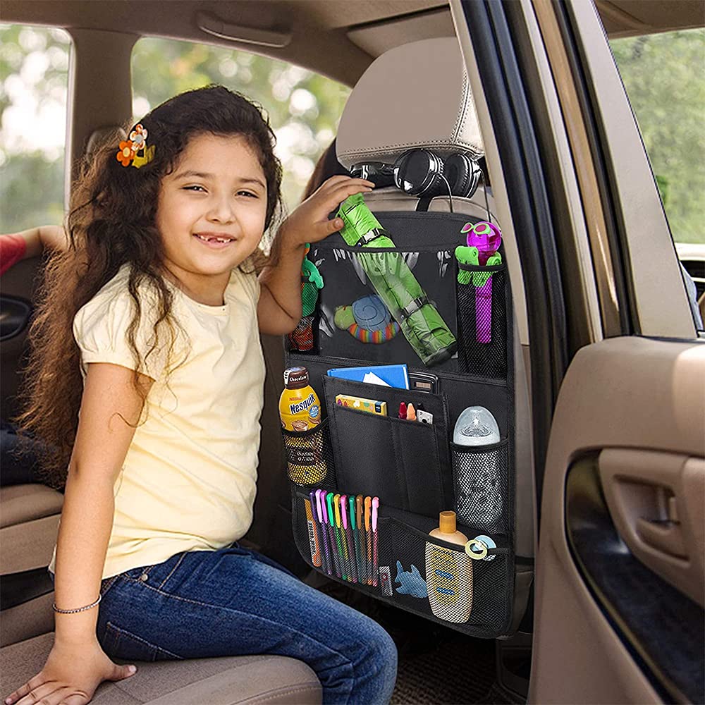 Luckybay 2 Pack Car Backseat Organizer for Kids - Waterproof & Durable Travel Accessories with 10
