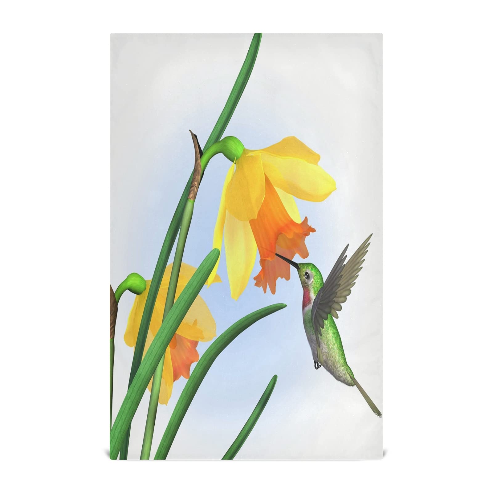 ALAZA Hummingbird with Daffodils Floral Print Kitchen Dish Towel - Soft & Absorbent 18x28 Inch Hand Towel for Cooking, Cleaning & Home Decor - Perfect for Dishes, Countertops & Gift Giving