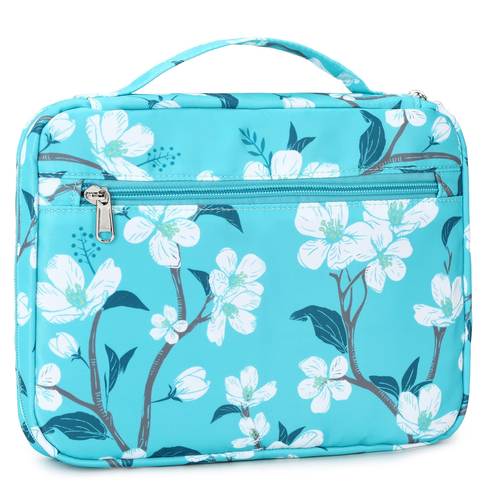 Octsky Women's Bible Cover with Handle and Pockets - Floral Design Scripture Carrying Case for Girls, Kids, and Teens - Perfect for Church, Bible Study, and Travel (White Flower Pattern)