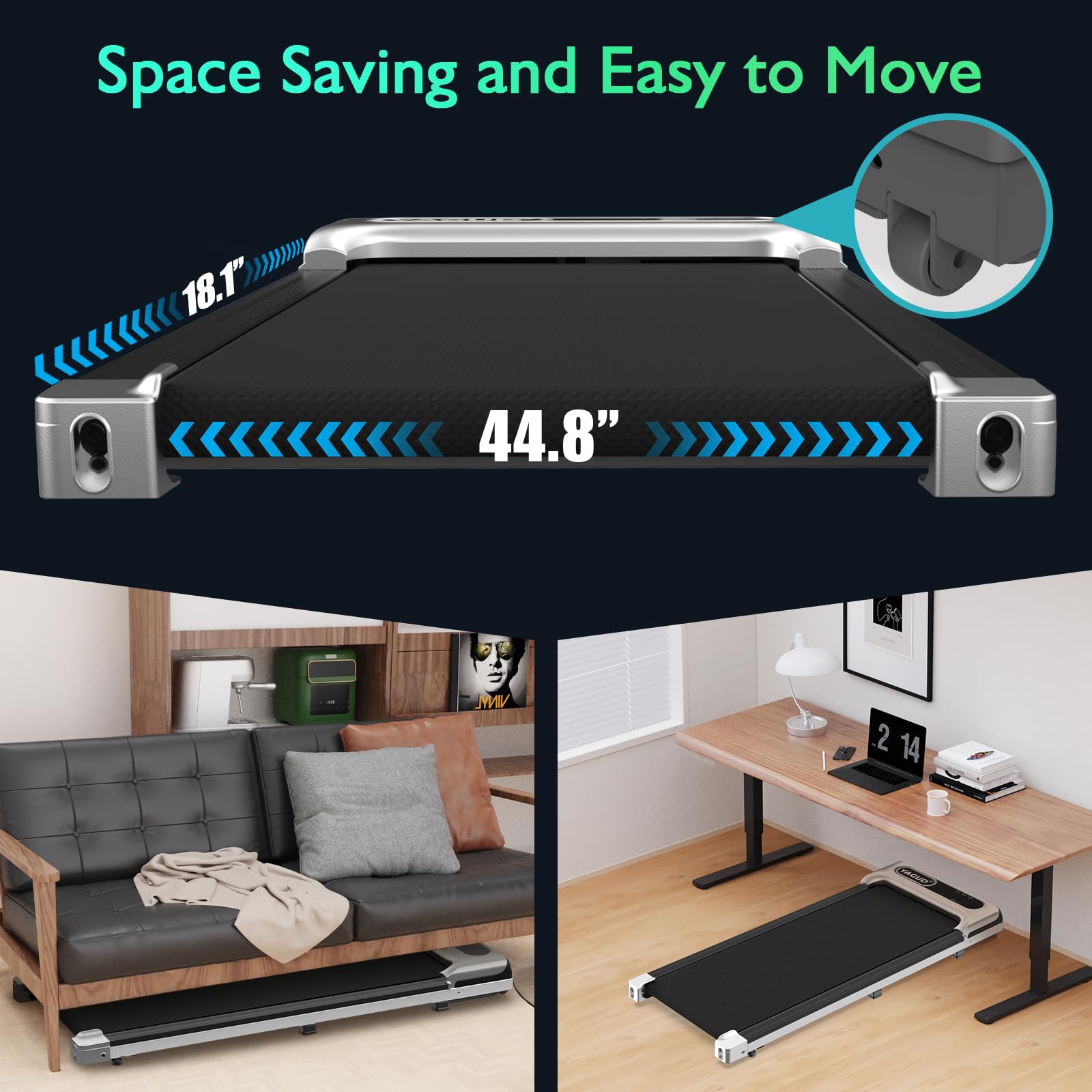 Under Desk Treadmill for Home & Office - 2.5HP Portable Walking Pad with Remote Control & LED Display - Compact Jogging Running Machine for Small Spaces (Silver) - Perfect for Work from Home, Office Exercise & Apartment Workouts