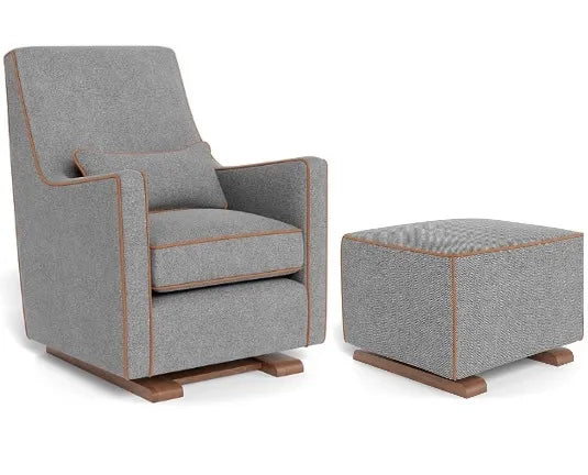 Luca Glider Recliner Chair with Matching Ottoman - Brown EnviroLeather Upholstery & Walnut Wood Base - Perfect for Living Room, Nursery, or Reading Nook Relaxation