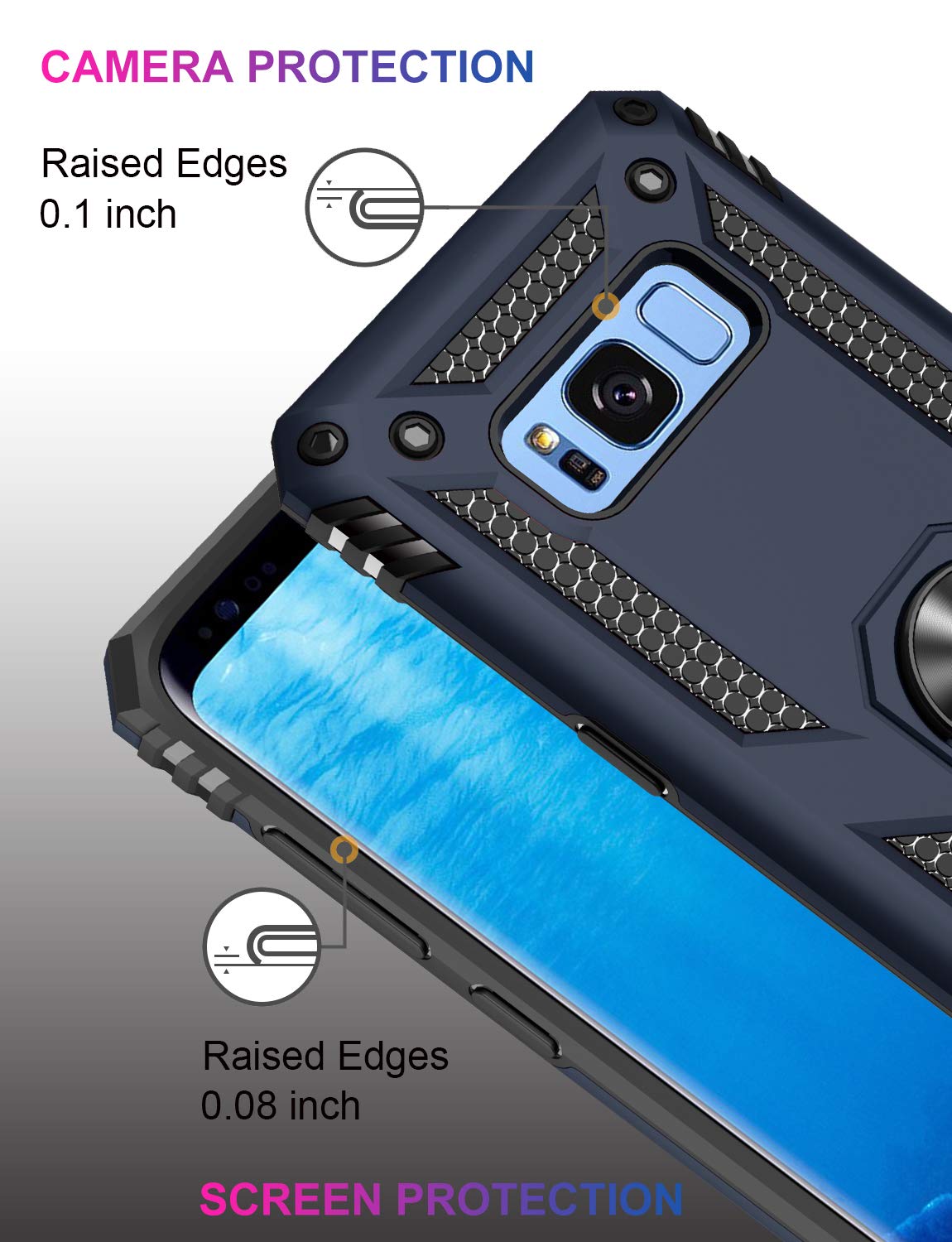LUMARKE Galaxy S8 Case - 16ft Drop Tested, Military Grade Protection with Magnetic Ring Kickstand | Car Mount Compatible | Durable Phone Cover in Blue | Perfect for Outdoor, Travel & Daily Use
