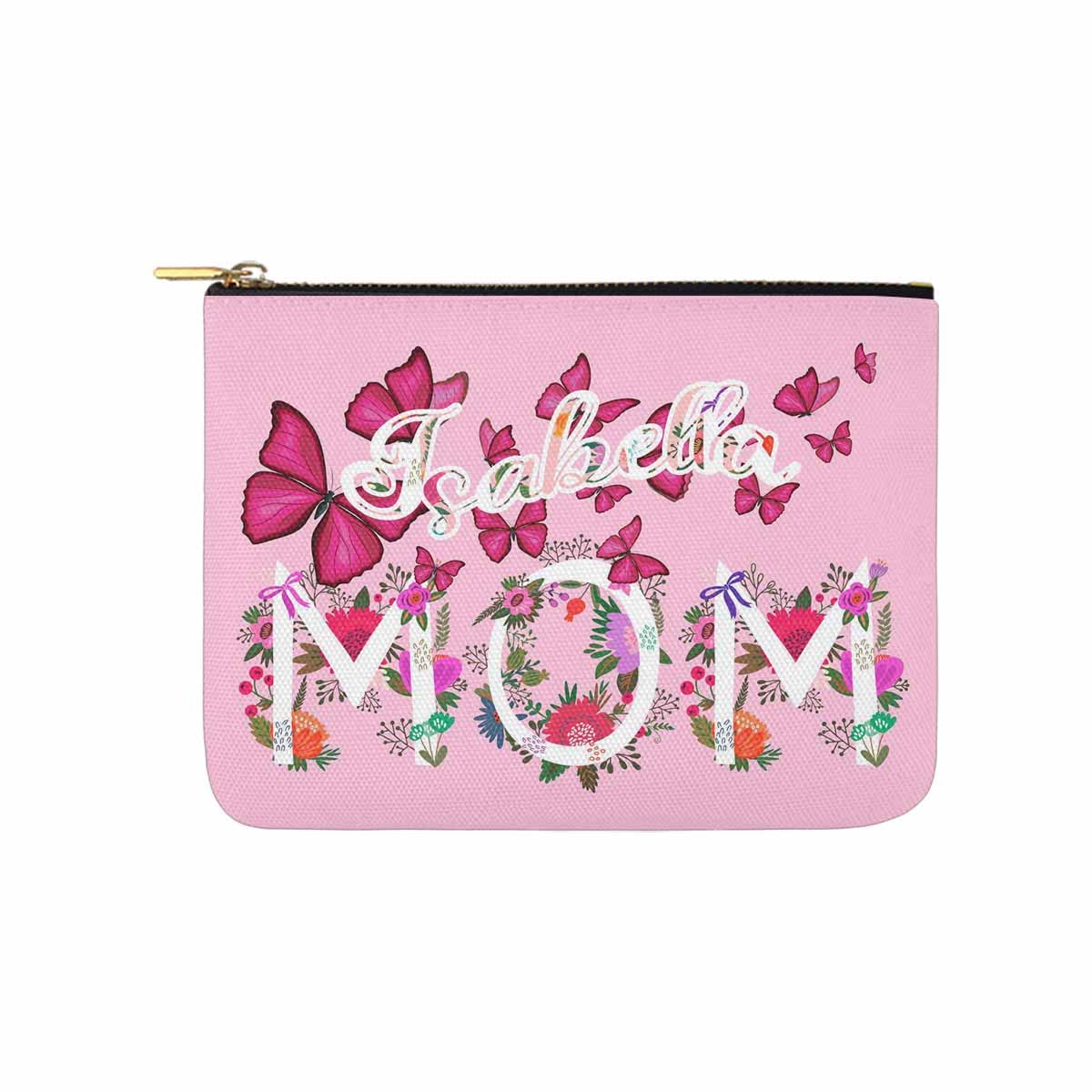 Personalized Makeup Bag with Butterfly Floral Design - Custom Name Cosmetic Pouch for Women, Mom Gift Idea (Pink) | Perfect for Travel, Mother's Day, Bridal Shower & Daily Organizer