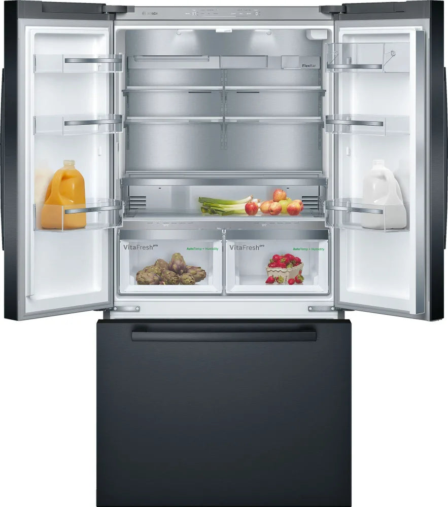 Bosch 36 Inch Smart Refrigerator with Ice Maker - Black Stainless Steel B36CT80SNB | Energy Efficient French Door Fridge for Modern Kitchen & Large Family Use
