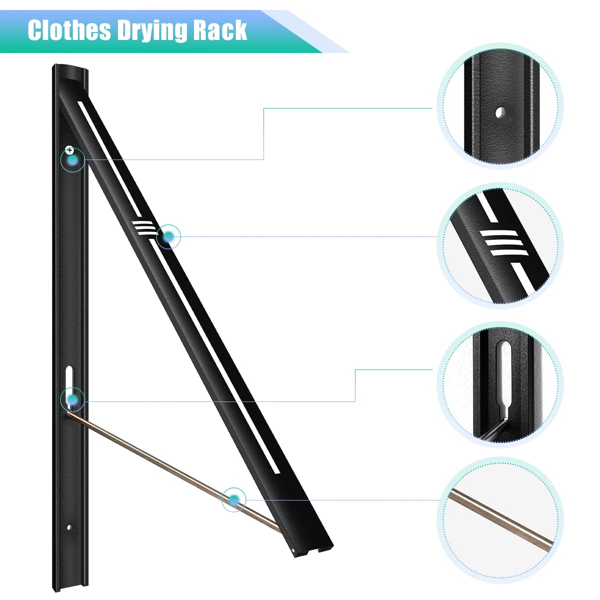 Foldable Wall Mounted Laundry Drying Rack - Retractable Aluminum Clothes Hanger for Small Spaces, Bathroom & Balcony (2 Pack, Black) - Perfect for Apartments, Dorms & Tight Spaces