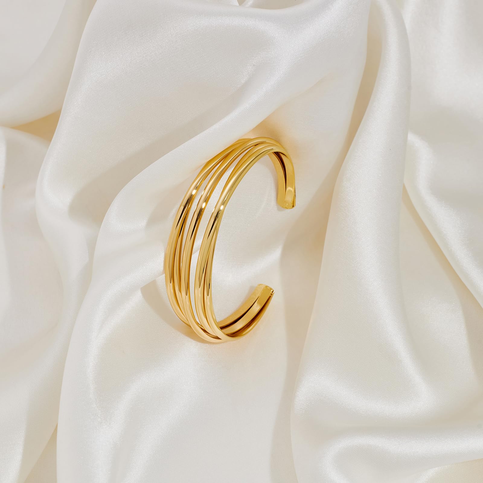 Chunky Gold Cuff Bracelet for Women - Adjustable Multi-Layer Cross Wire Open Bangle | Hollow Wide Cuff Bracelet | Perfect for Parties, Weddings & Everyday Fashion