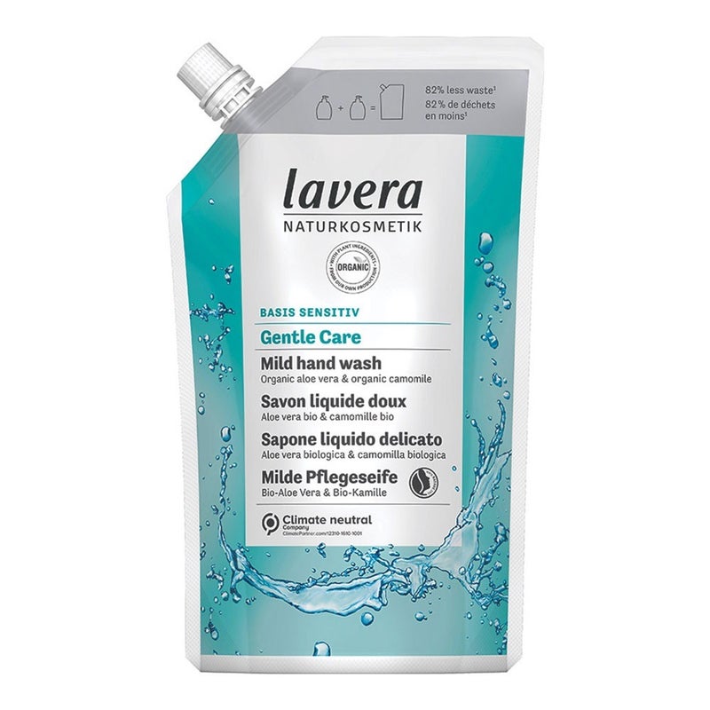 Lavera Basis Sensitiv Gentle Care Mild Hand Wash Refill Pouch 500 mL - Hypoallergenic & Vegan Hand Soap for Sensitive Skin - Perfect for Home, Office & Travel Use