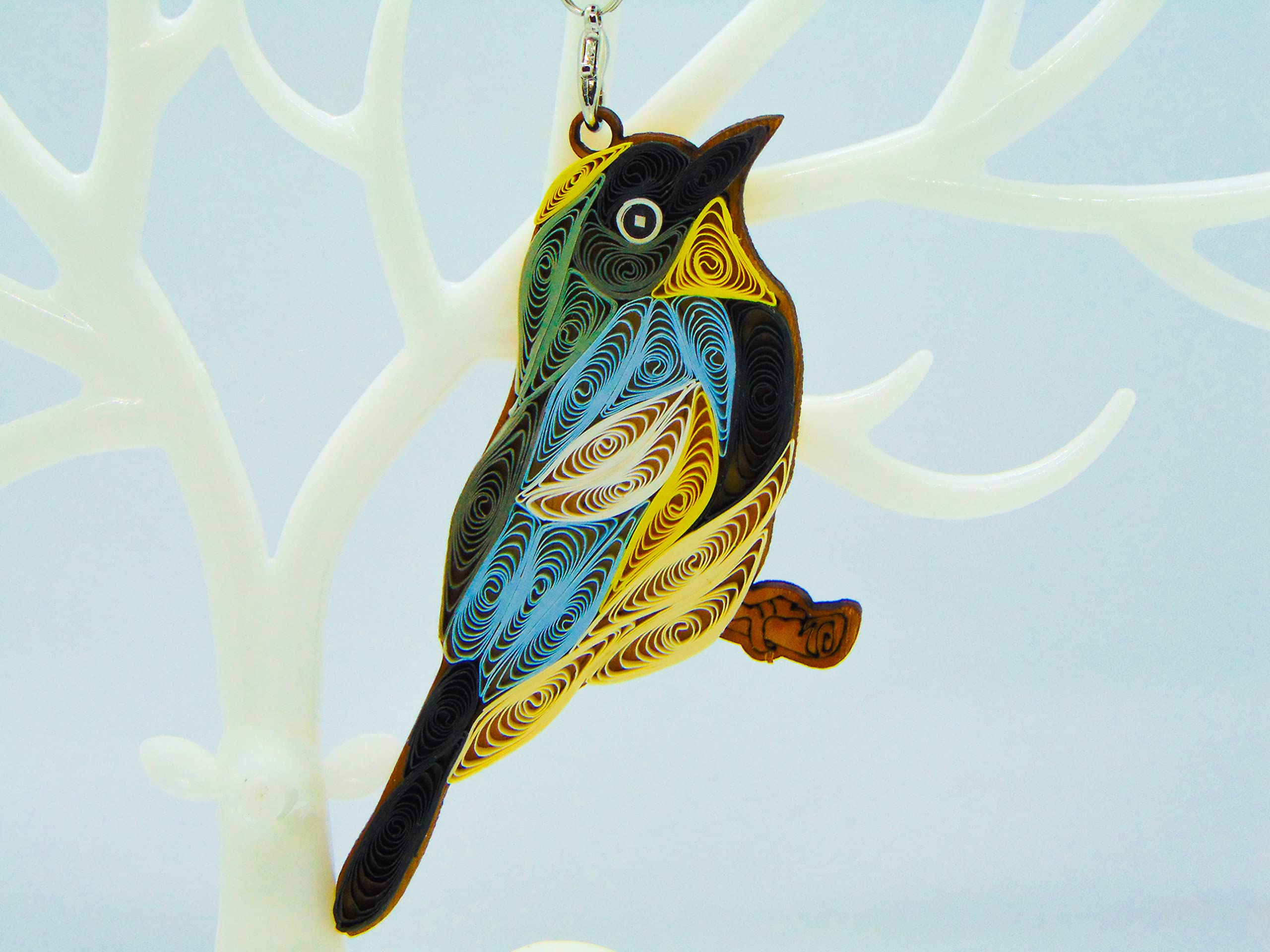 Handmade Quilled Yellow-Rumped Warbler Ornament - Unique Bird-Themed Home Decor for Christmas & Holidays - Perfect Gift for Animal Lovers - Can Be Used as Handbag, Backpack, Purse or Car Hanging Decoration by GREENHANDSHAKE