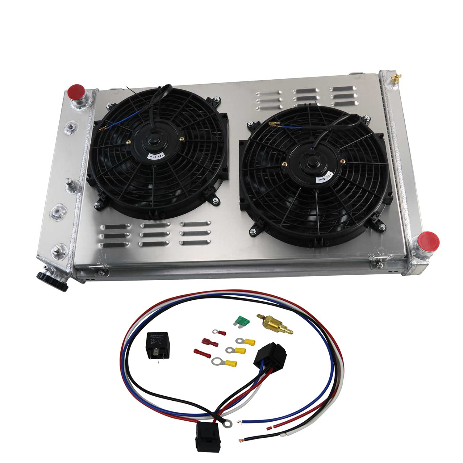 ECMRAD 3-Row Aluminum Radiator with Shroud & 12