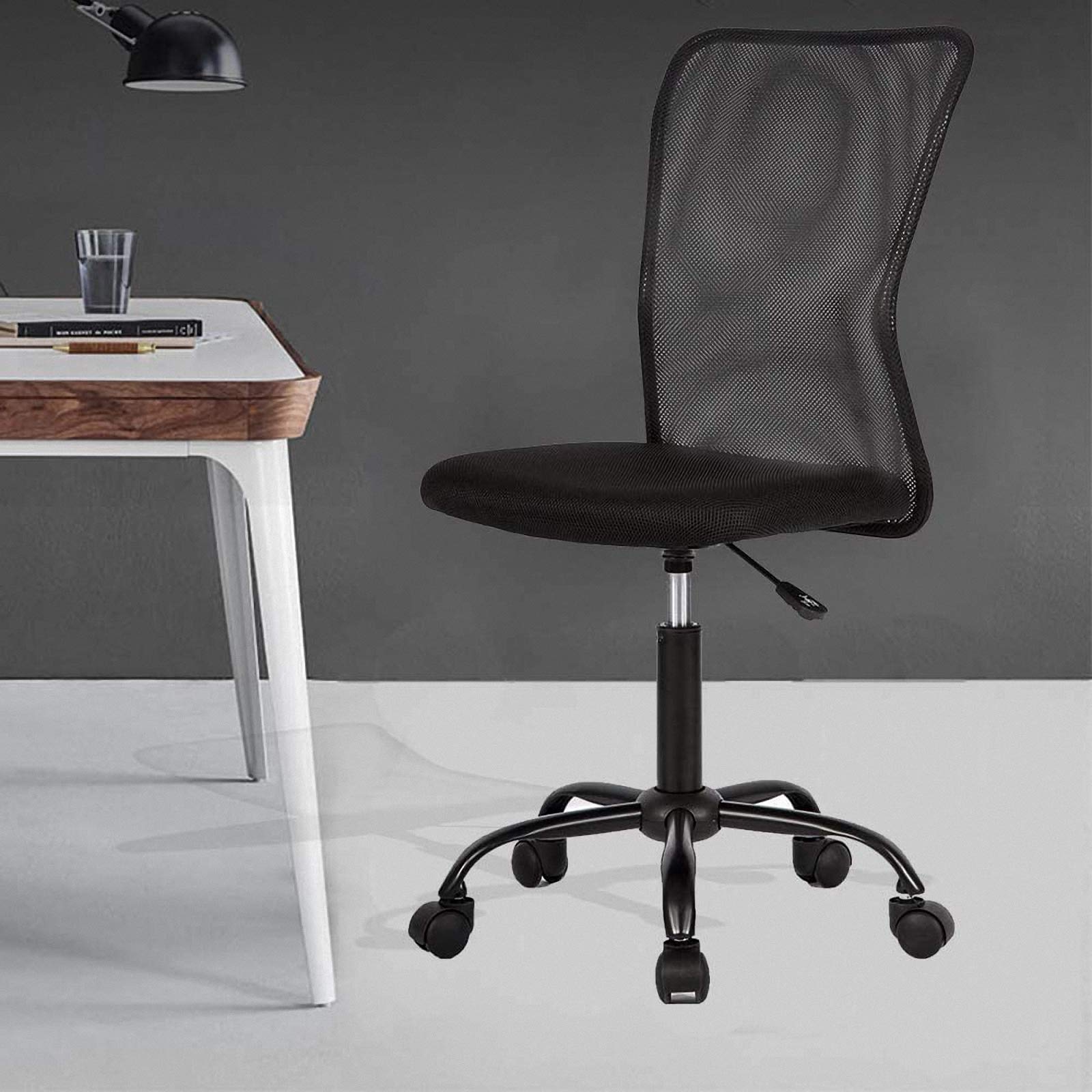 Ergonomic Small Office Chair No Arms with Wheels - Adjustable Mid Back Mesh Task Chair for Home Office, Bedroom & Small Spaces - Modern Simple Computer Desk Chair (Black) - Perfect for Working from Home, Studying, or Gaming