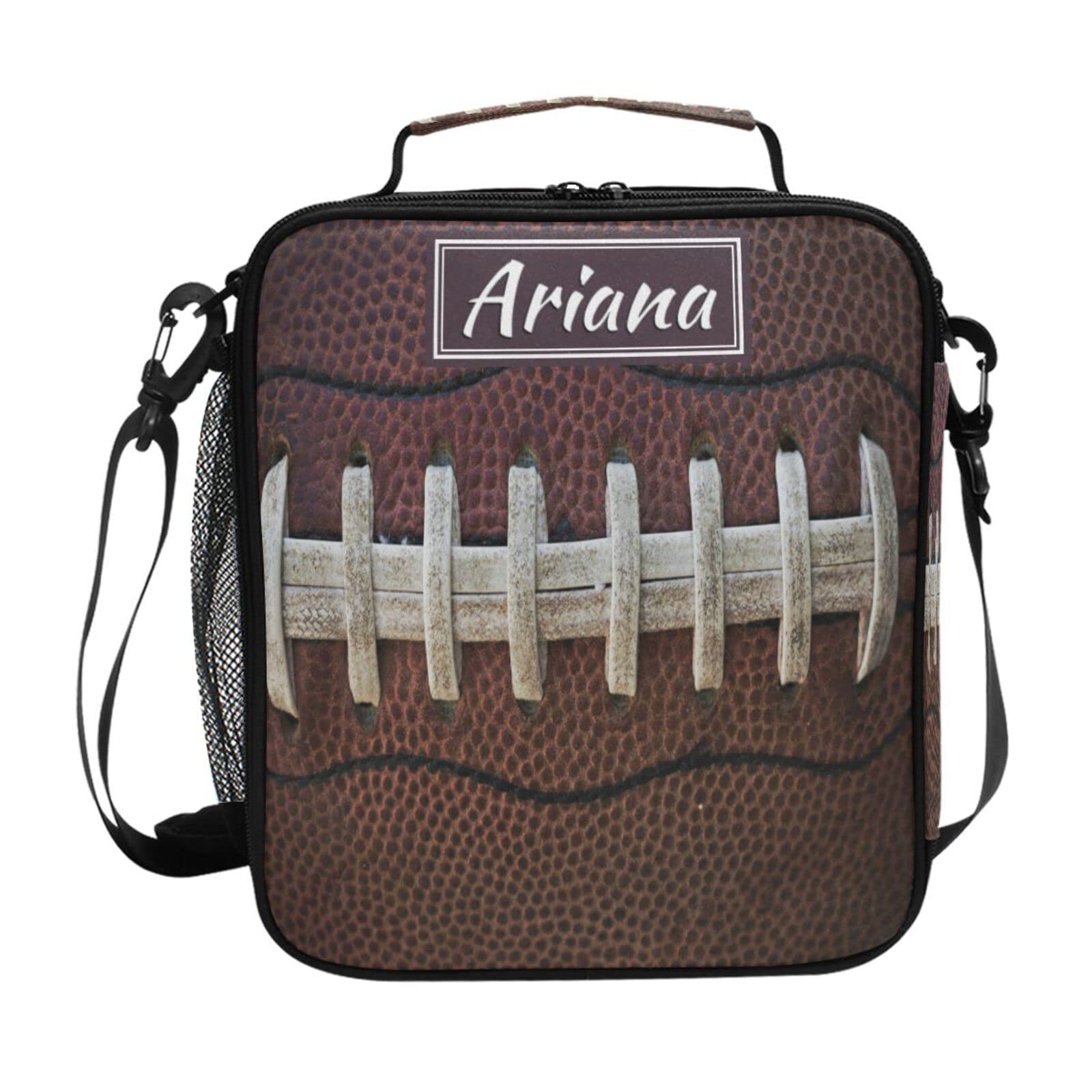 Custom Personalized Insulated Lunch Box Bag with Adjustable Strap - American Football Laces Design - Reusable Tote Container for Work, School, Picnic & Outdoor Activities - Keep Food Fresh & Organized