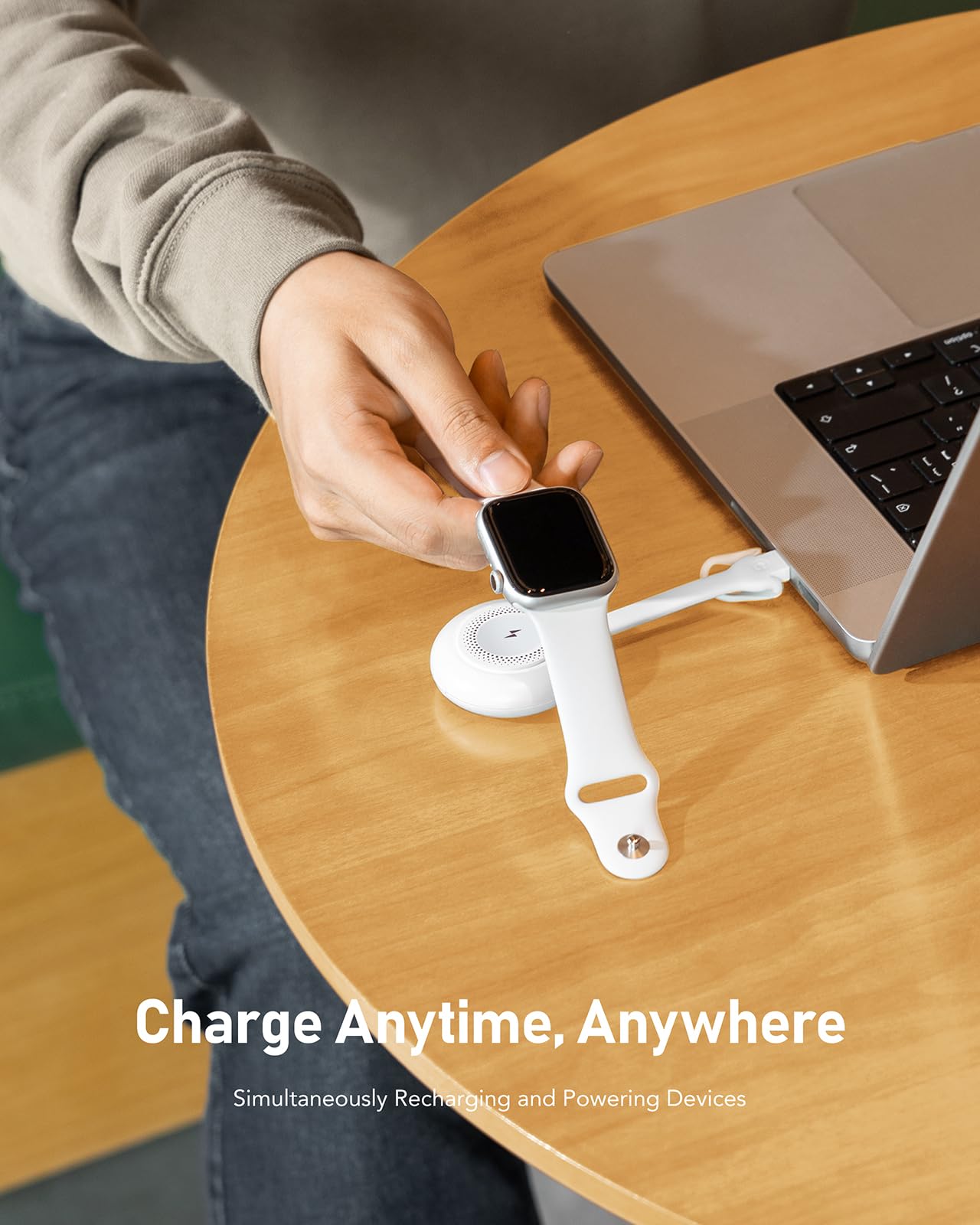 Portable 1200mAh Magnetic Wireless Charger for Apple Watch Series 9/8/7/6/SE/5/4 - Keychain Power Bank for iWatch (White) | Perfect for Travel, Gym & On-the-Go Charging