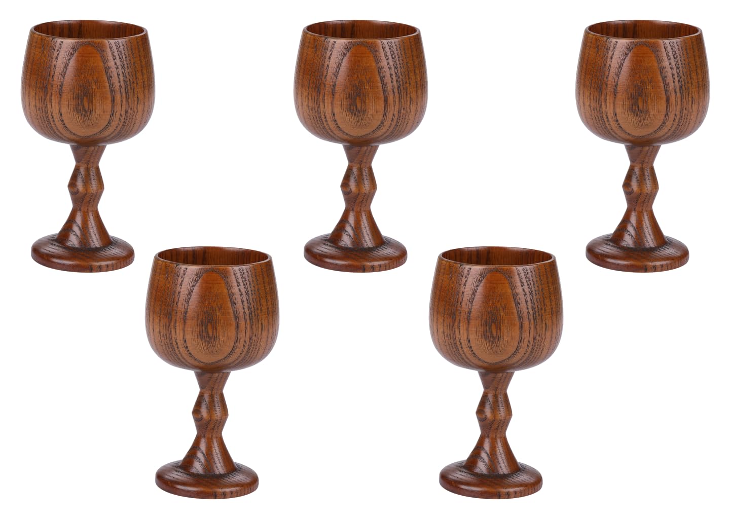 I-MART 5 Pack Wooden Goblet Cups - Handcrafted Wine Glasses for Red Wine, Whiskey & Cocktails - Rustic Wedding, Party & Home Bar Decor