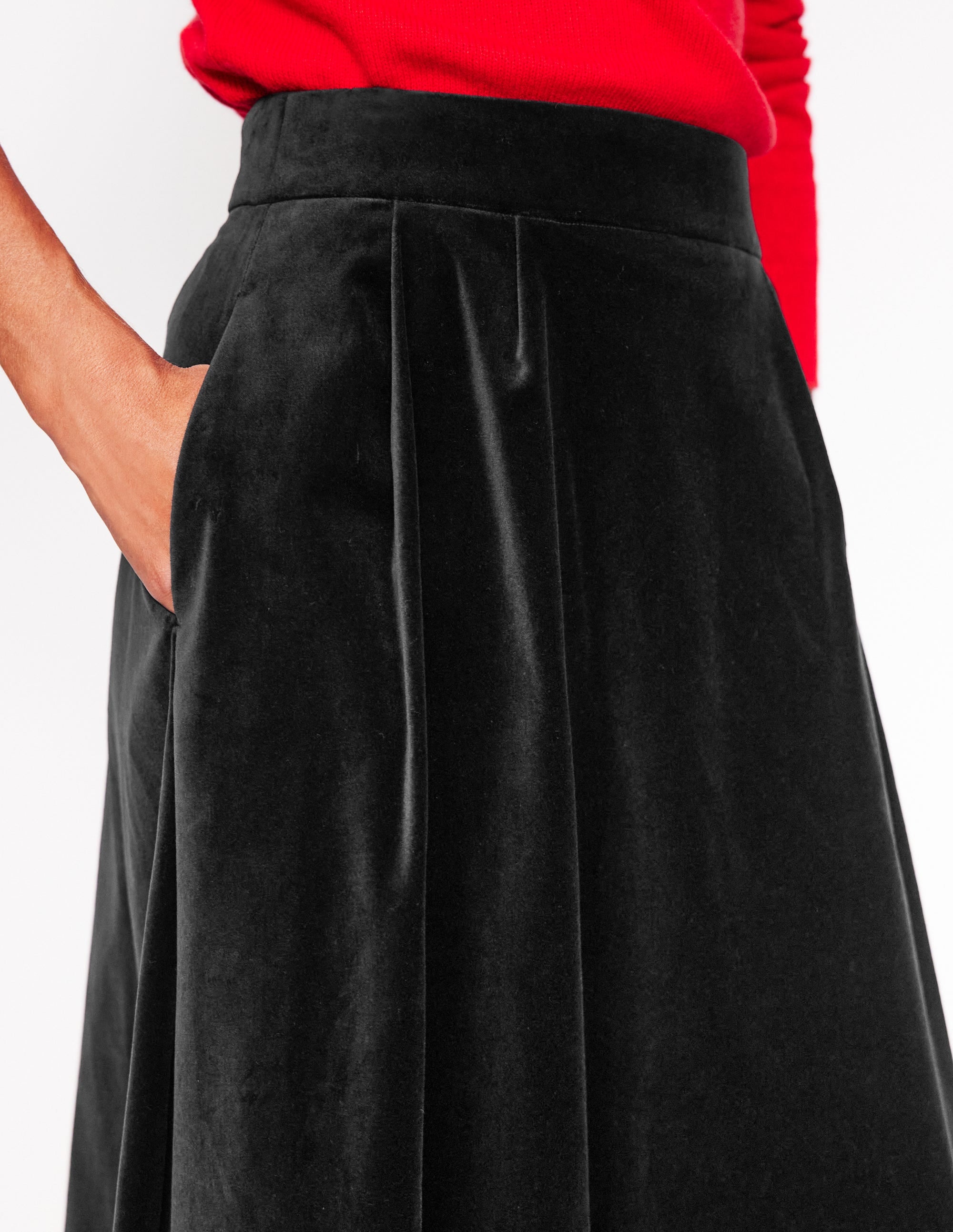 Angelica Velvet Skirt for Women - Elegant Black Midi Skirt with Stretchy Waistband | Perfect for Parties, Date Nights & Office Wear