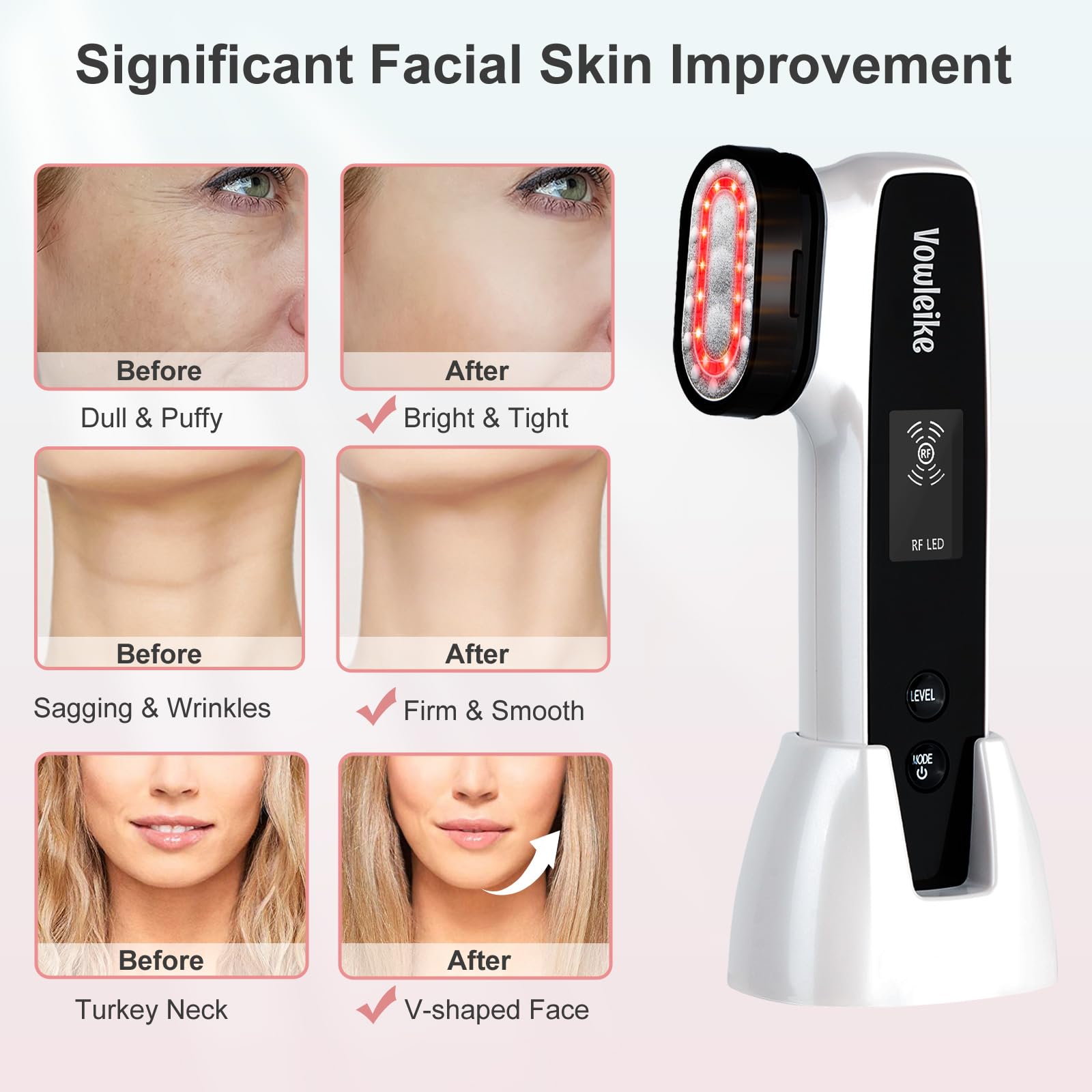 Vowleike Microcurrent Facial Massager - 6-in-1 Rechargeable Face & Body Sculpting Device with Stand | Anti-Aging, Wrinkle Reduction & Skin Tightening Tool for Women | Perfect for Home Spa, Travel & Daily Skincare Routine (Ivory White)