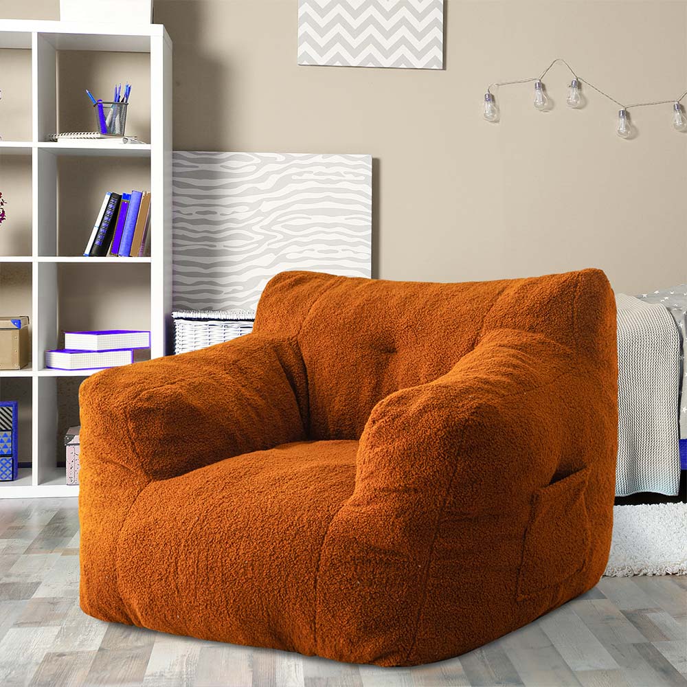 MAXYOYO Bean Bag Chair - Boucle Tufted Lazy Sofa with Sherpa Cover for Adults & Kids, Coffee Brown | Comfortable Floor Seating for Living Room, Bedroom, Game Room & Dorm