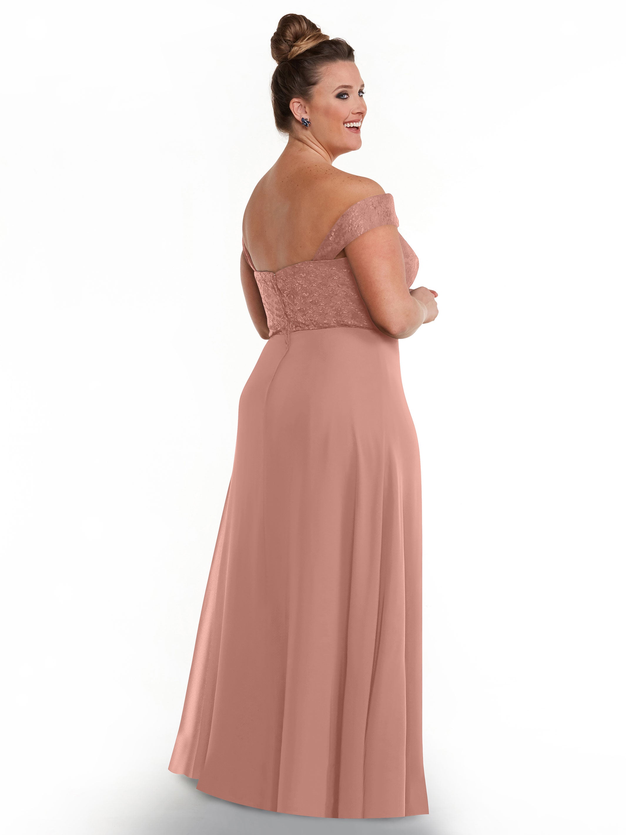 Elegant Off-the-Shoulder Chiffon A-Line Bridesmaid Dress with Lace Bodice - Perfect for Weddings, Formal Events & Special Occasions