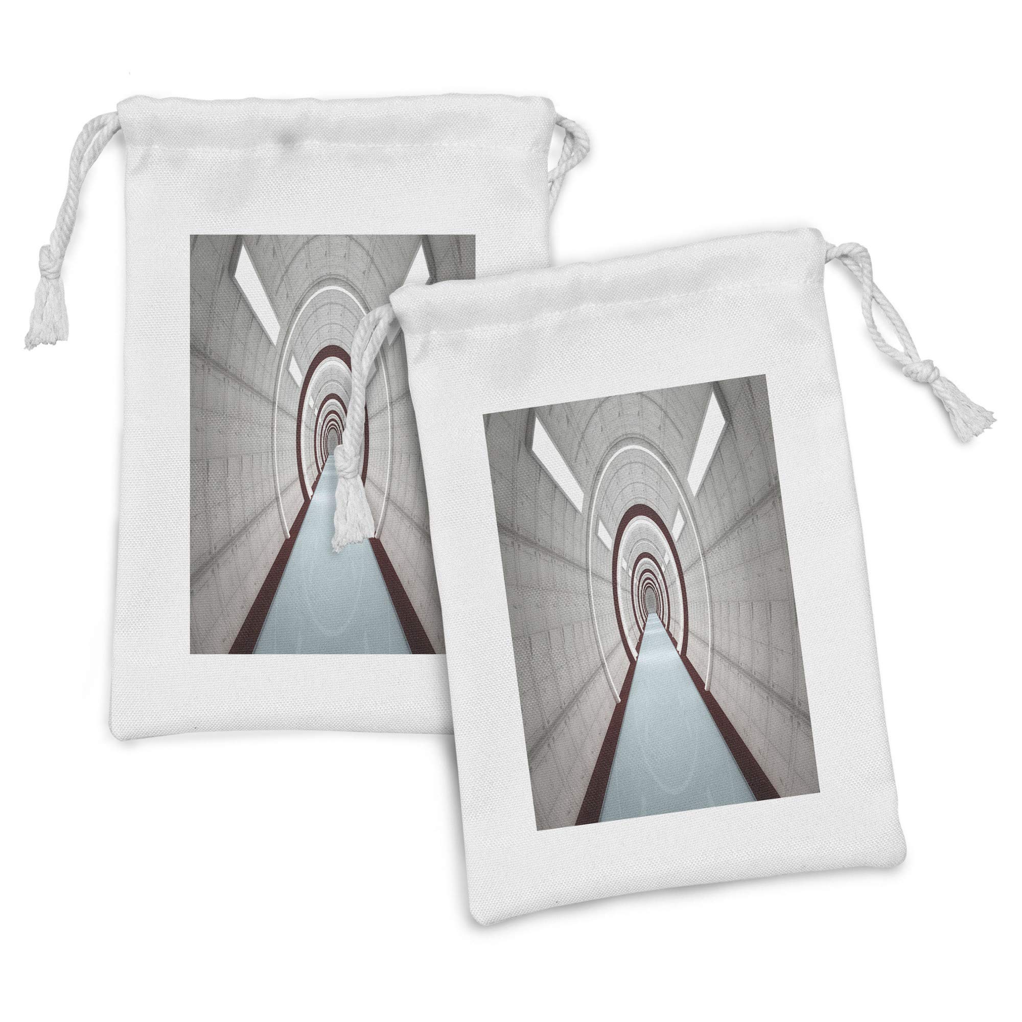 Ambesonne Futuristic Fabric Pouch Set of 2 - Sci-Fi Architecture Print Drawstring Bags for Toiletries, Masks & Gifts (9