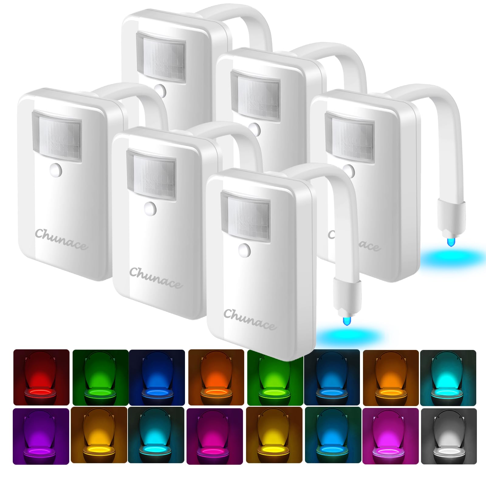 Chunace 6 Pack Motion Sensor Toilet Night Lights - 16 Color Changing LED Bowl Lights for Bathroom Safety & Decor | Waterproof Nightlight for Kids, Men & Home Use | Perfect for Nighttime Bathroom Visits & Funny Gift Ideas