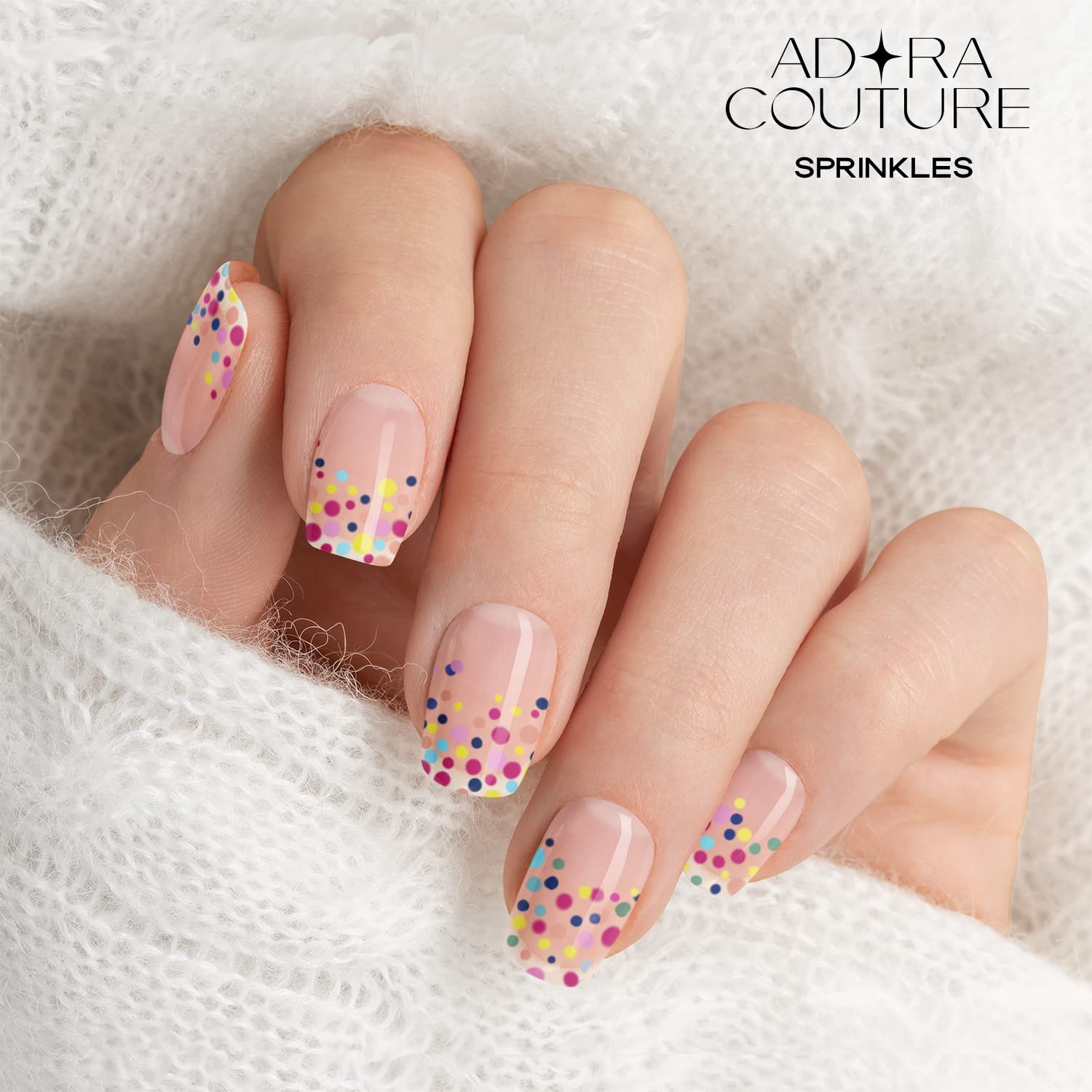 Semi Cured Gel Nail Strips - 20PCS Salon Quality Nail Wraps for Women, Confetti Colorful UV Gel Nail Stickers (UV Light Required) - Perfect for DIY Manicures, Nail Art Designs & Special Occasions