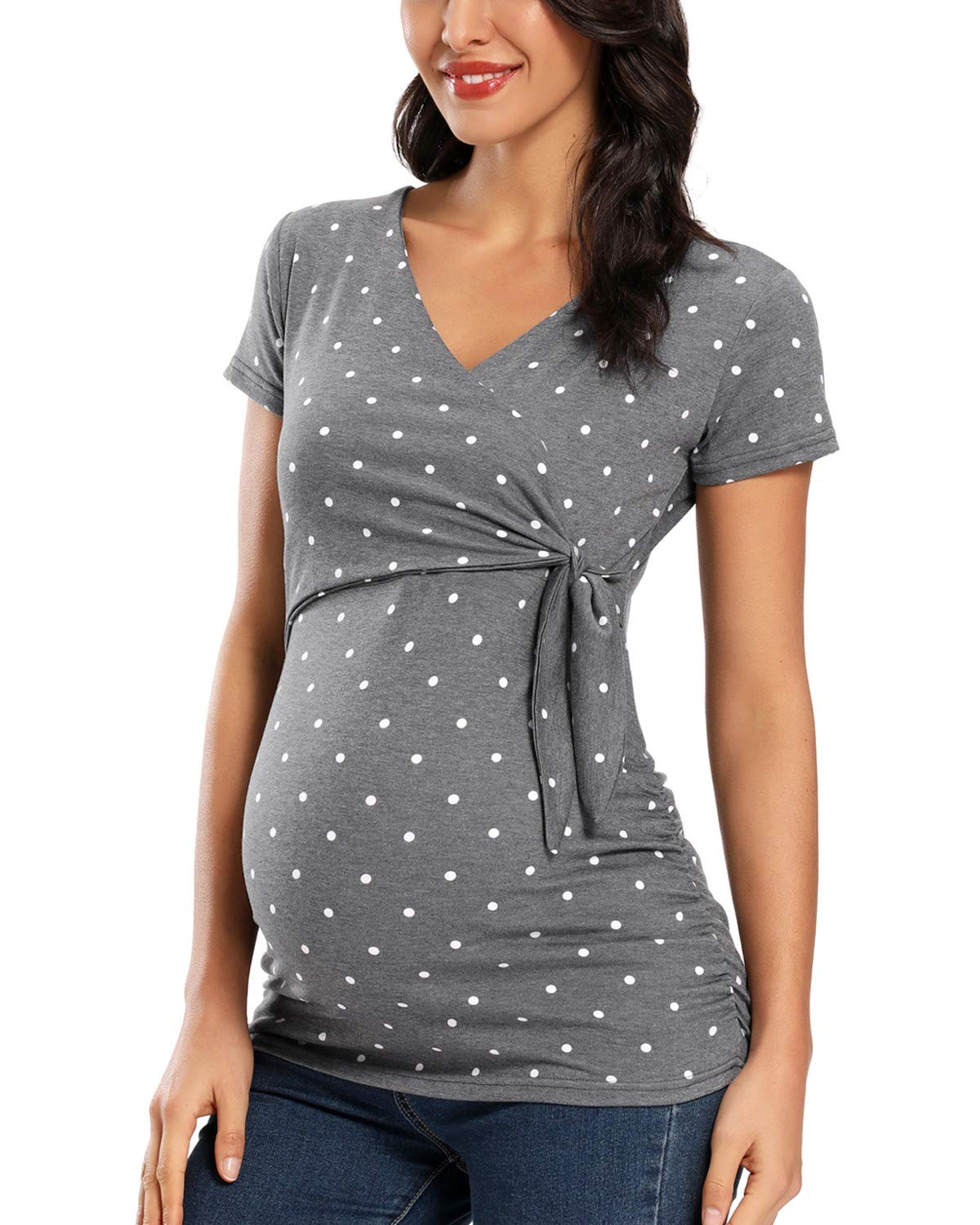 Glampunch Women's Maternity Shirts - Soft Cotton Short & Long Sleeve Tie Front Wrap Tops for Pregnancy - Perfect for Work, Casual Wear & Maternity Photos