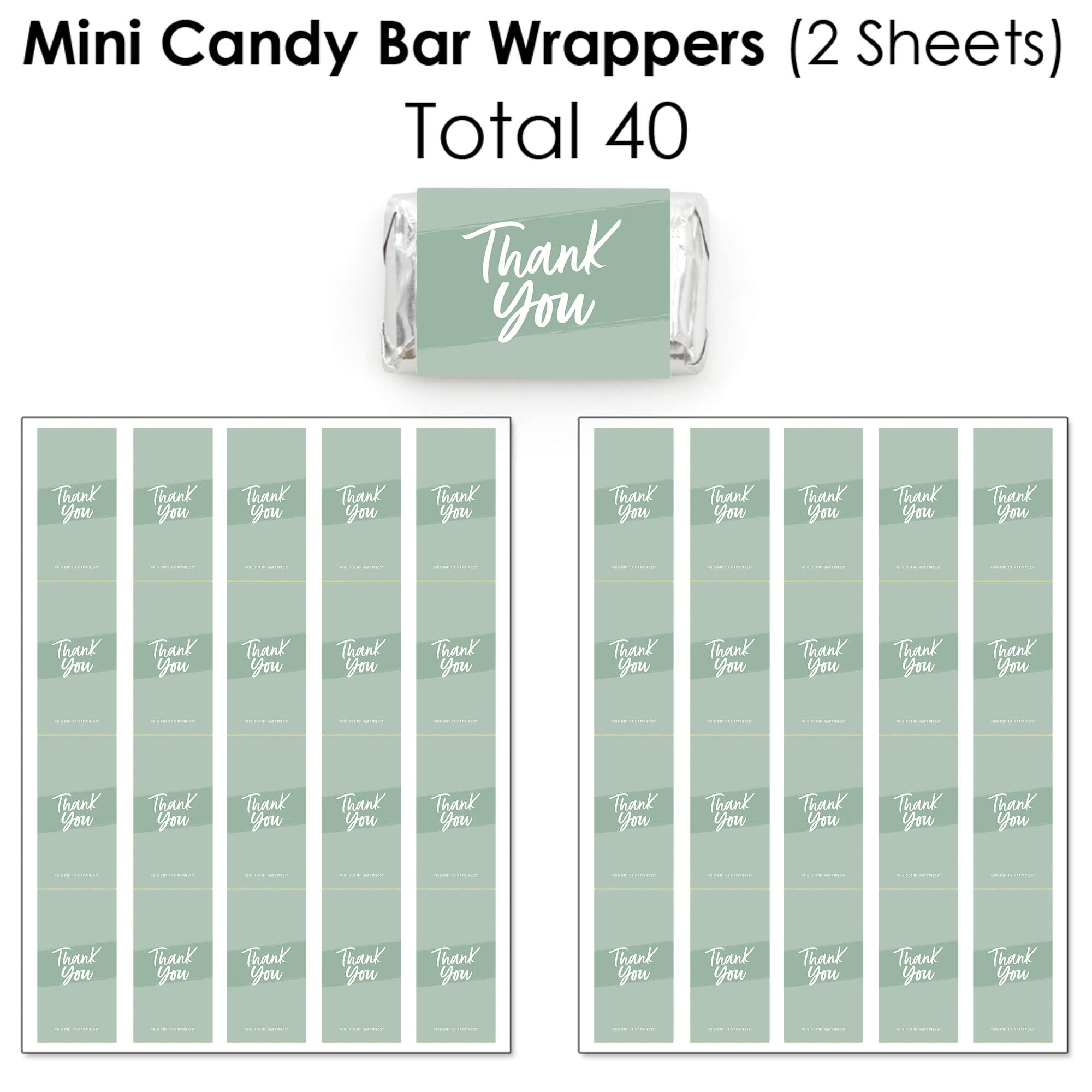 Elegant Sage Green Mini Candy Bar Wrappers & Circle Stickers - 304-Piece Party Favor Kit for Weddings, Baby Showers & Birthday Celebrations