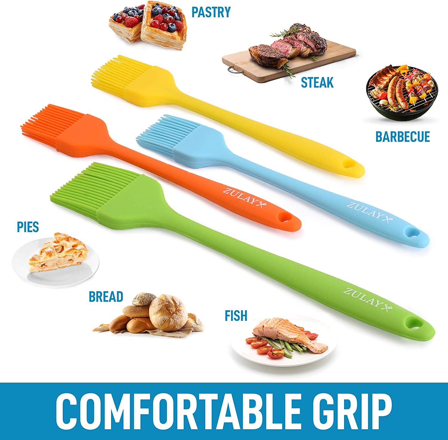 (Set of 4) Heat Resistant Silicone Basting Brush With Soft Flexible Bristles - Perfect for Grilling, Baking, and BBQ Sauce Application