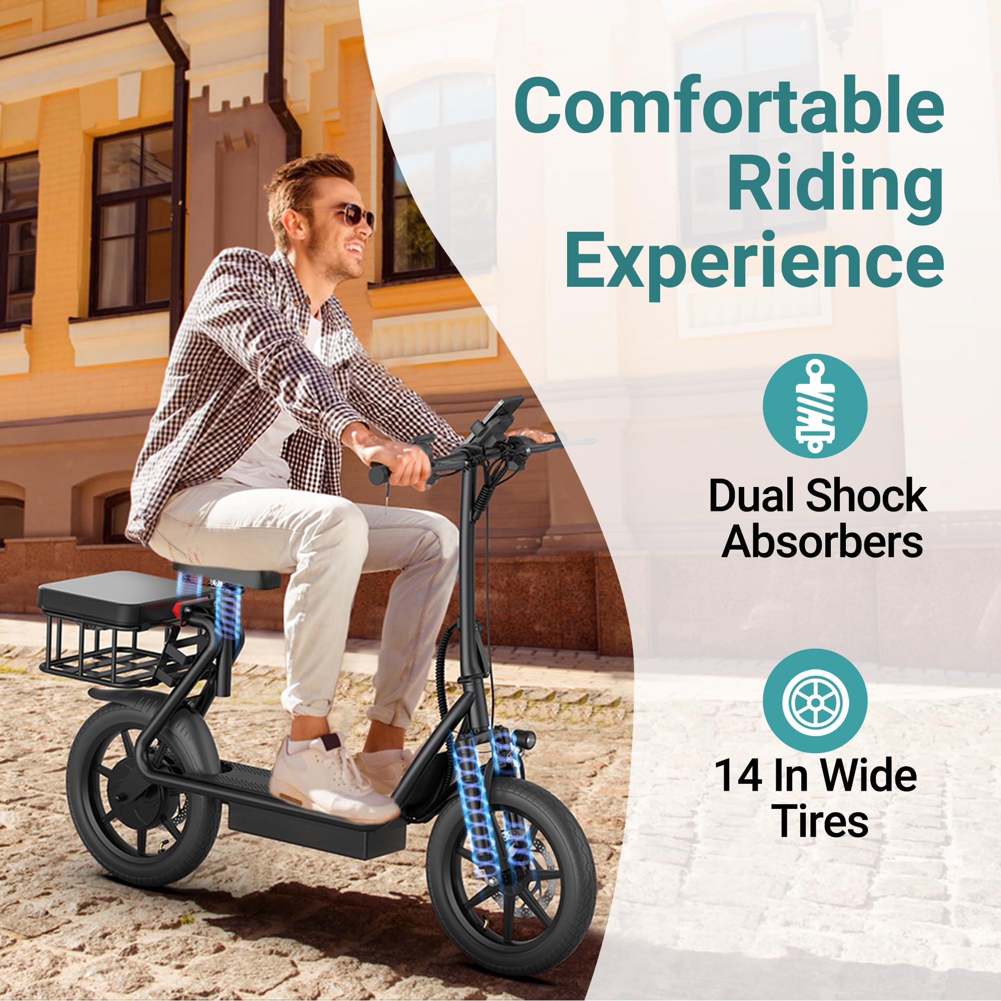 NAVIC Electric Scooter for Adults - 350W/750W Peak Motor, 19-49 Mile Range, 19-22 MPH Top Speed - Foldable E-Scooter with Dual Brake & Suspension System - Perfect for Commuting, Campus Travel & Urban Exploration