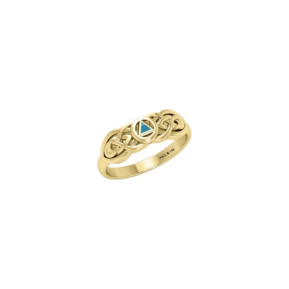 14K Yellow Gold Celtic Knot Inlaid Ring for Women - Elegant Irish Jewelry for Weddings, Anniversaries & Special Occasions