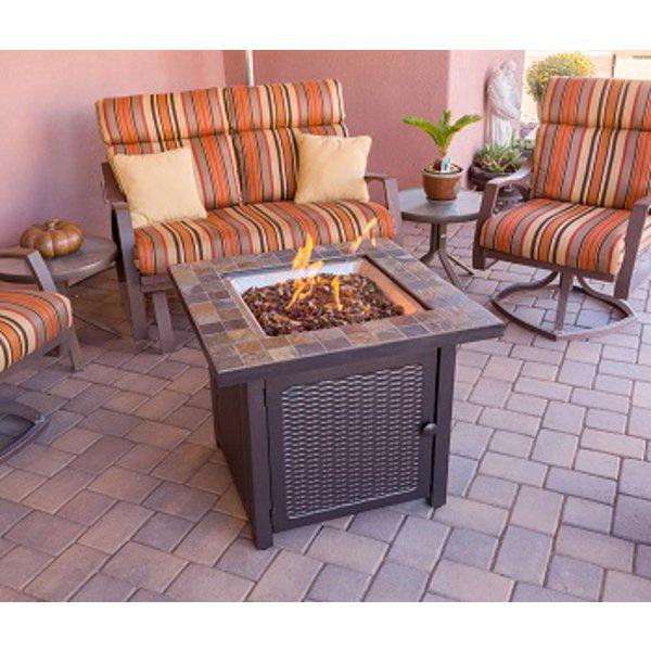 Square Slate Tile Top Fire Pit - Outdoor Patio & Backyard Fireplace for Camping, Garden, and Deck Gatherings