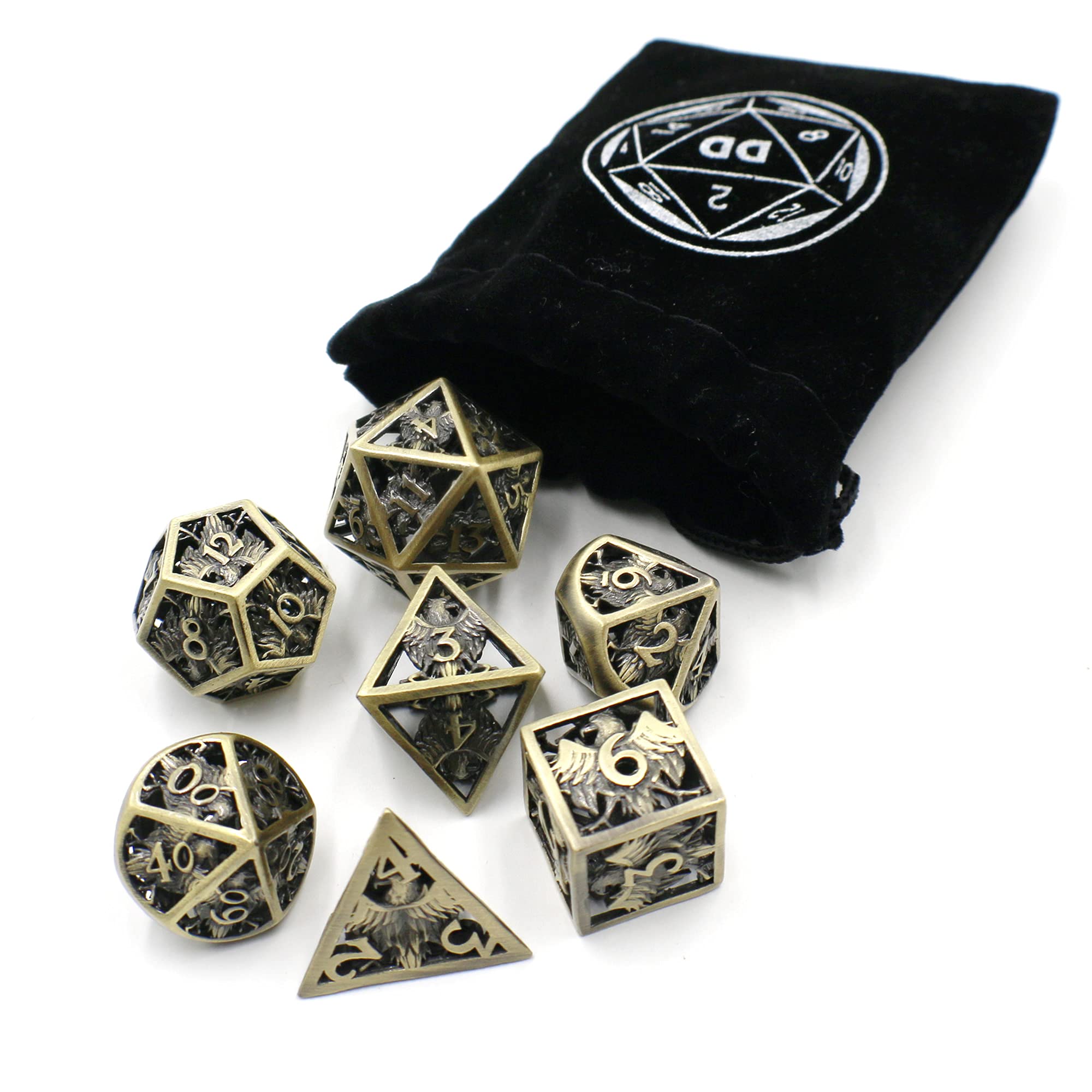 Premium Hollow Brass Dice Set with Journal & Wooden Pen Gift Box - Bronze & Silver Finish - Perfect for Tabletop RPG Games, D&D Accessories & Unique Gifts for Gamers