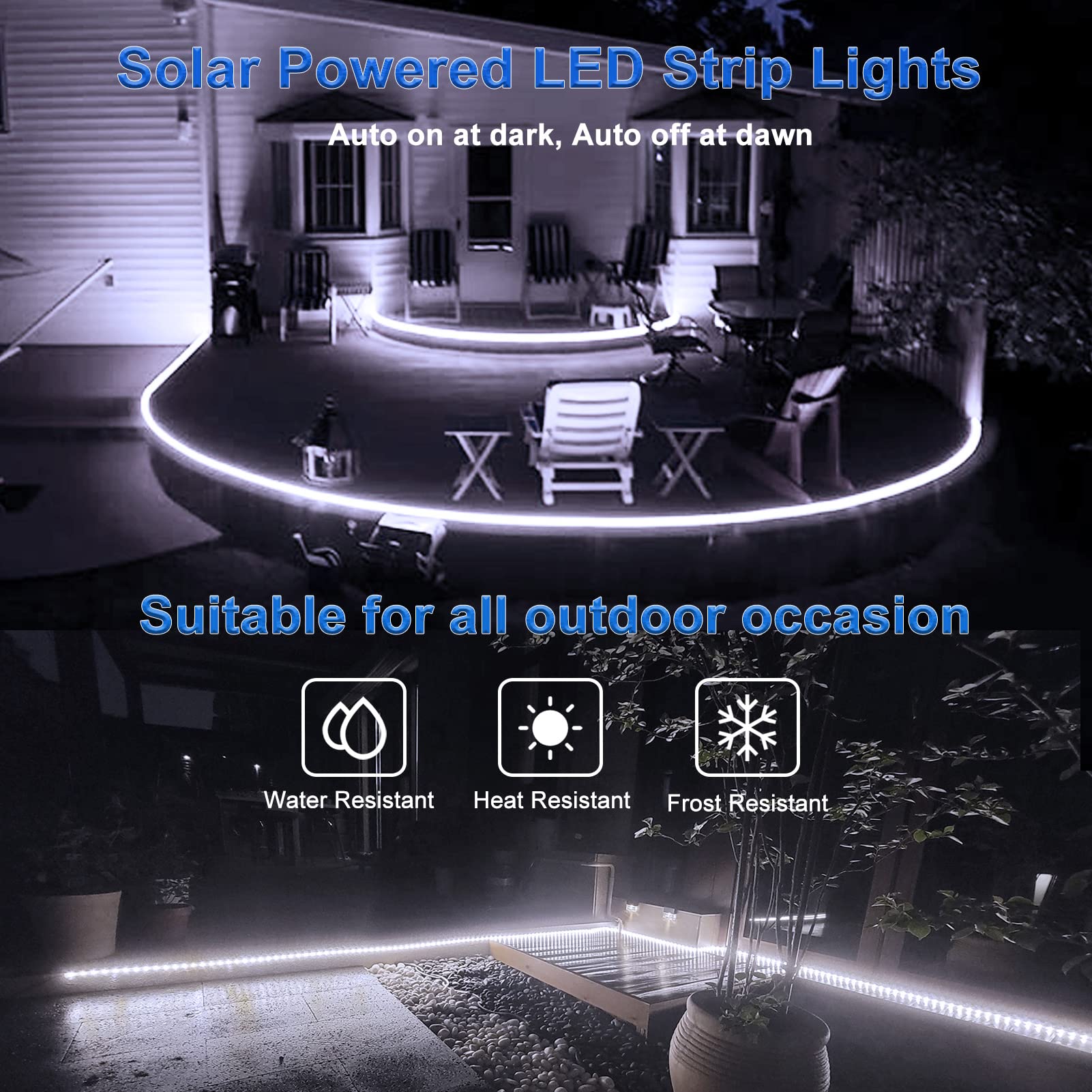 Echosari 16.4Ft 320 LED Solar Powered Outdoor Strip Lights - Waterproof, Remote Control with Timer & 8 Lighting Modes - Perfect for Stair, Patio, Walkway, Garden, and Pool Area Decoration (Cool White)