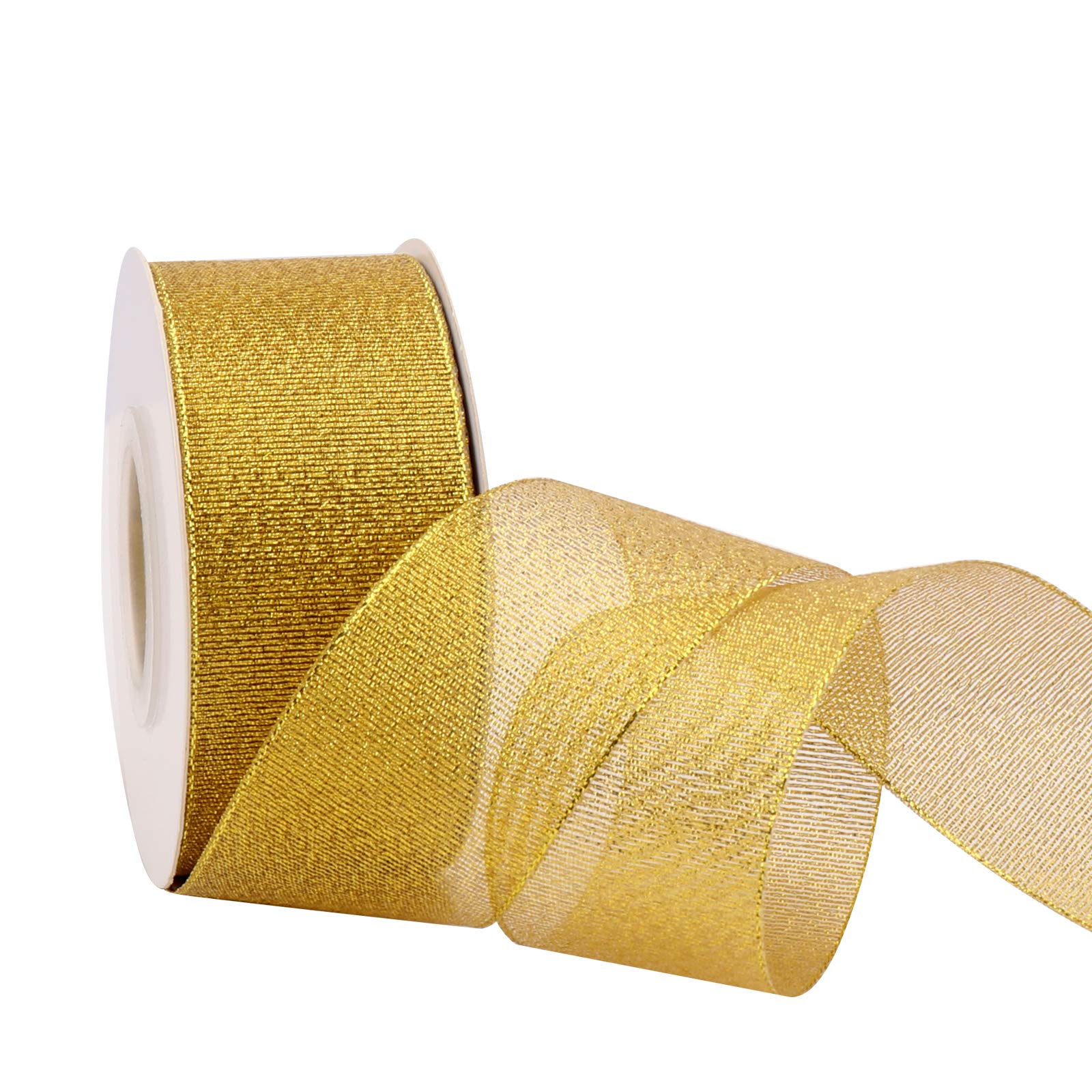 1-1/2 Inch Glitter Gold Ribbon - 25 Yards Shimmery Gift Wrapping Ribbon for Easter, Christmas, Weddings, Parties | DIY Balloon Decor, Floral Arrangements, Sewing Crafts & Holiday Home Decoration