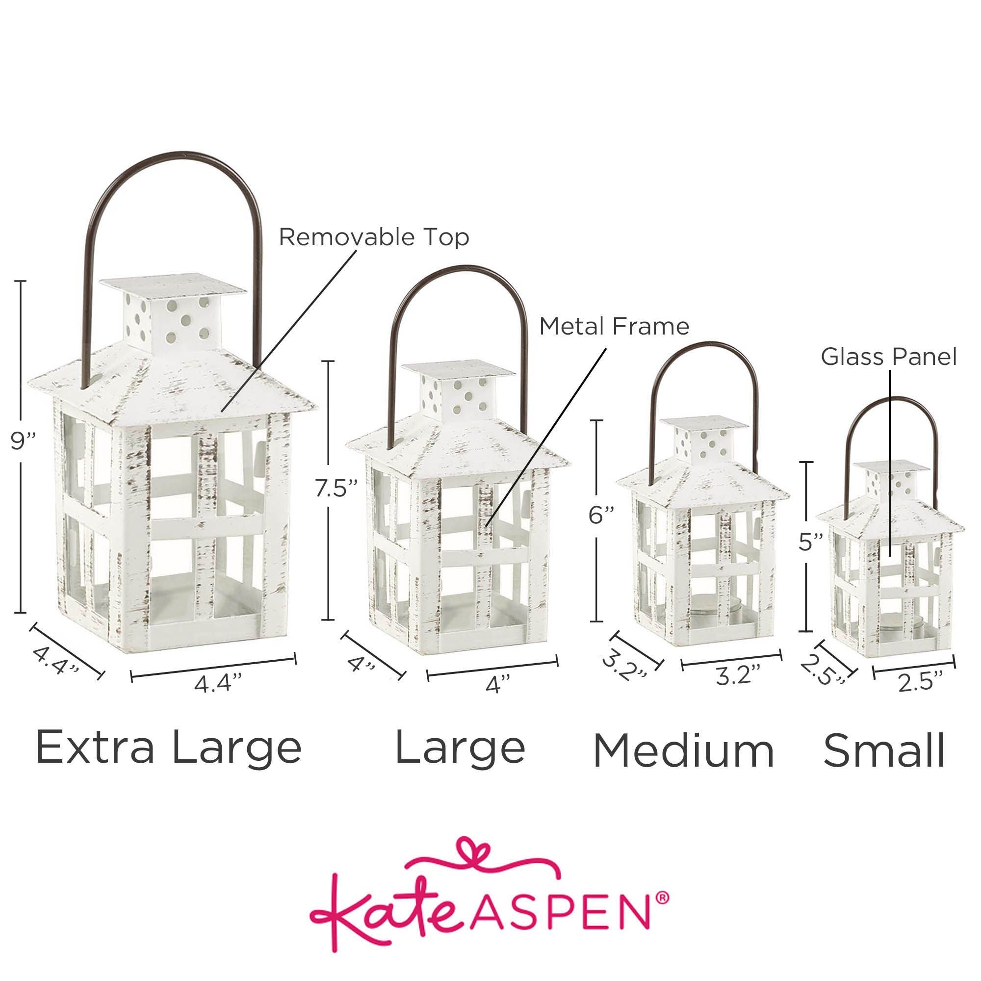 Vintage White Distressed Lantern - Large Farmhouse Style Rustic Metal Candle Holder for Home Decor, Wedding Centerpiece & Outdoor Patio Lighting