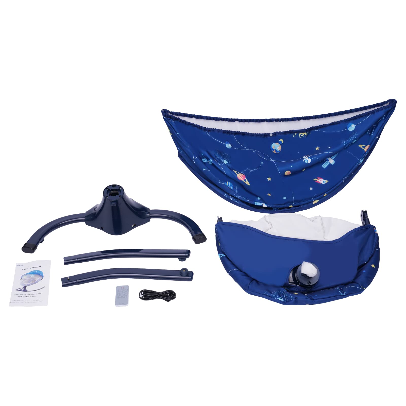 Electric Baby Swing for Infants & Newborns - Remote Control, 4 Speed Settings, Soothing Music & Speaker - Blue Starry Style Baby Rocker & Bouncer - Perfect for Nursery, Bedroom & Travel