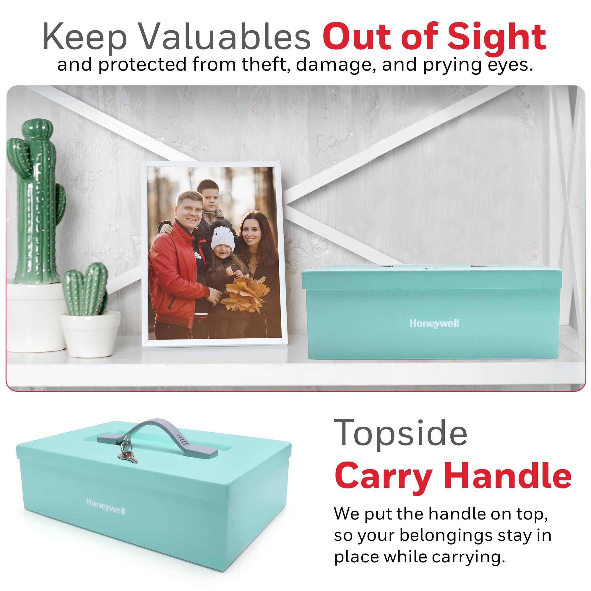 Honeywell Fireproof Document Safe Box with Key Lock - 0.17 Cubic Feet Teal Security Box for Home & Office - Protect Jewelry, Cash, Passports & Important Documents - Ideal for Bedroom, Closet or Travel Storage (Model 6124TL)