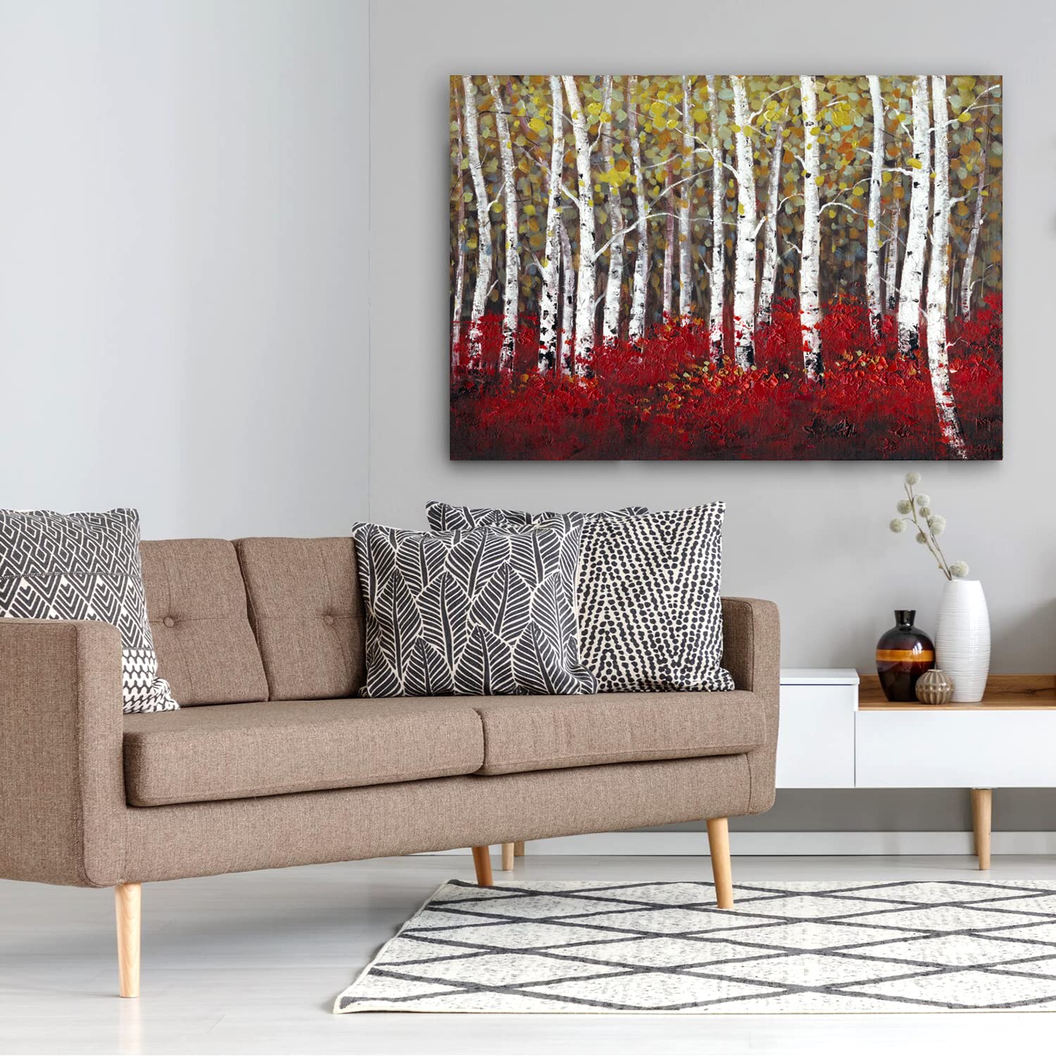 Hand Painted Tree Oil Canvas Wall Art - 28x40 Framed Rustic Decor for Bedroom & Living Room
