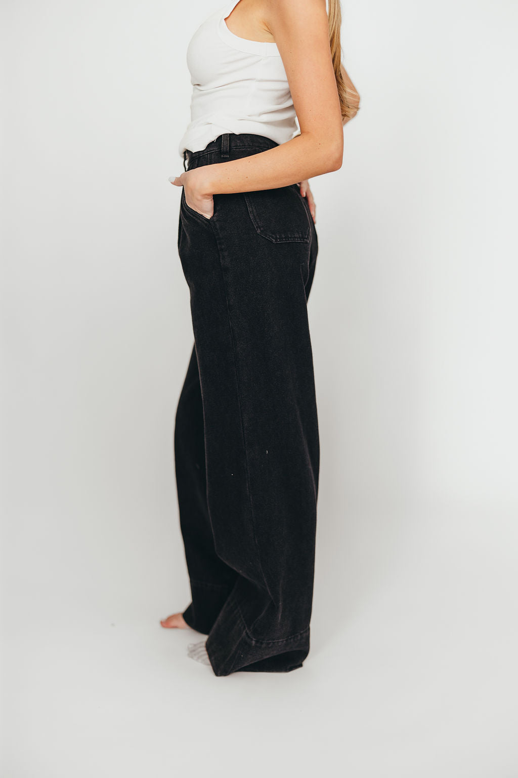 Anna High Rise Pleated Palazzo Pants for Women - Washed Black Wide Leg Trousers | Office Wear, Casual Outfits & Special Occasions