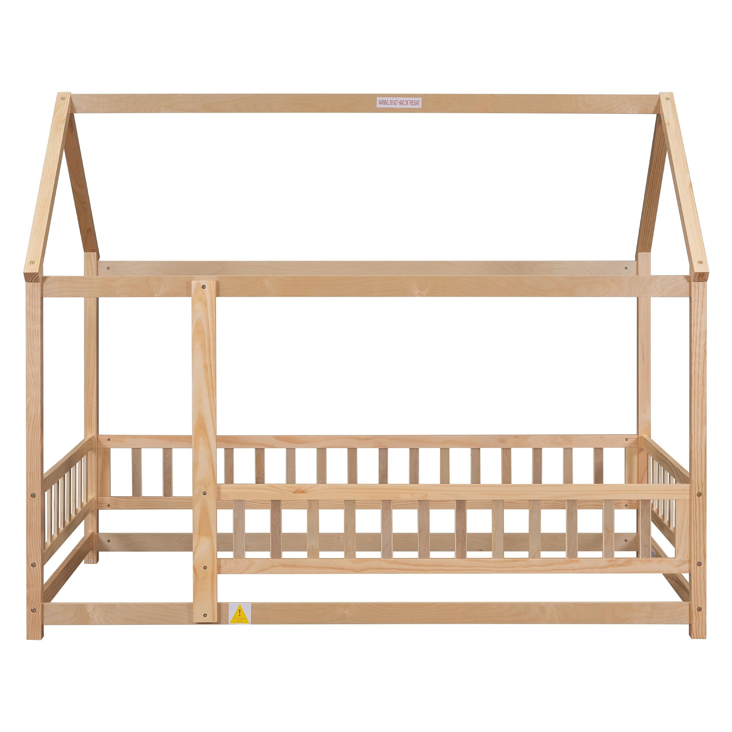 Bellemave Twin Size Wooden Montessori Floor Bed Frame with Safety Fence for Kids - Natural Wood Toddler Bed for Nursery, Daycare & Montessori Classroom - Perfect for Safe Sleep & Play Areas