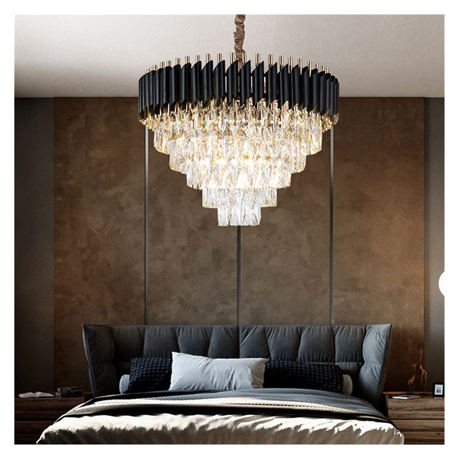 Modern LED Chandelier Light Fixture - Black Metal Luxury Crystal Pendant Lamp for Living Room, Dining Room & Bedroom | Energy Efficient Indoor Hanging Light with K9 Crystals | Perfect for Home Decor, Wedding & Restaurant Lighting