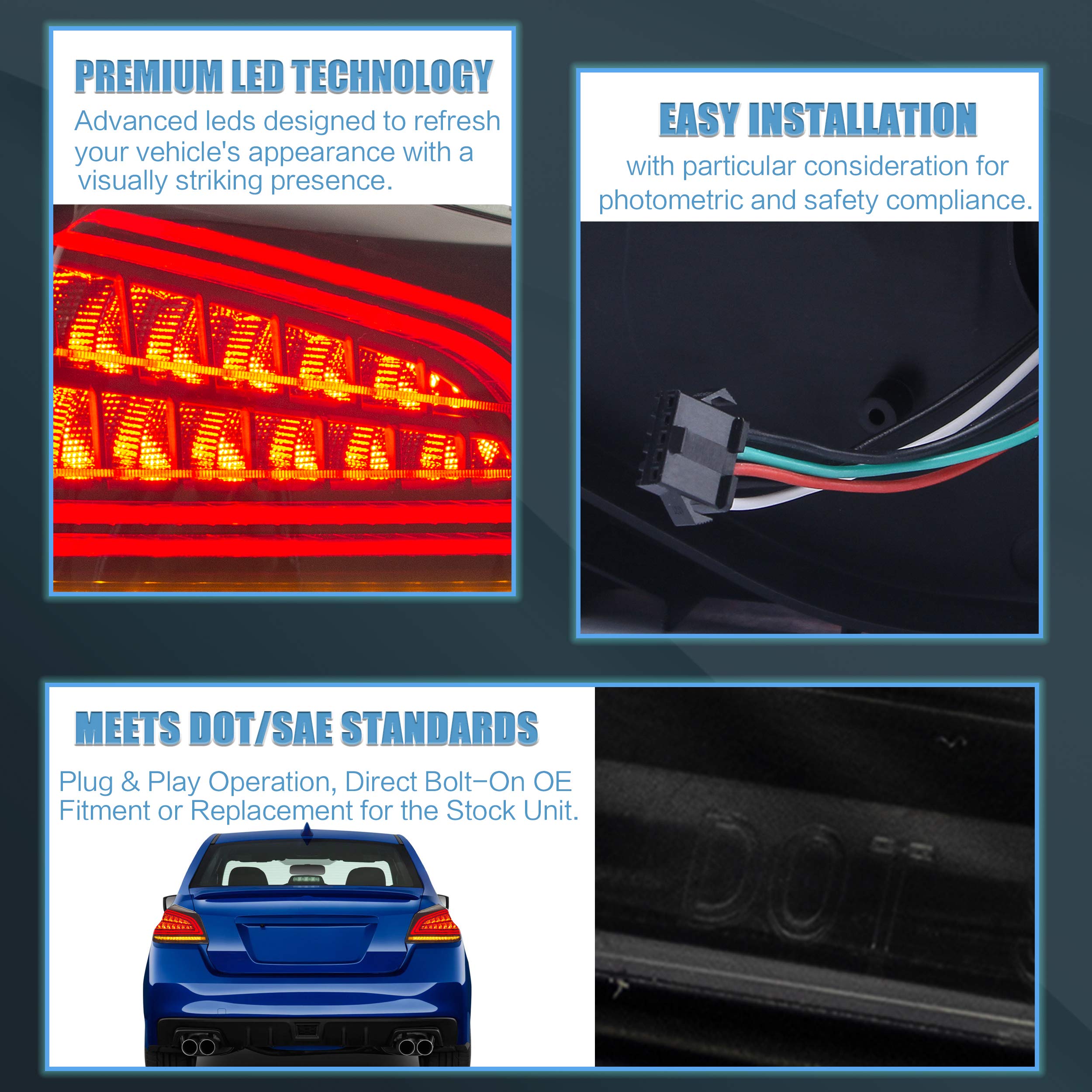 VLAND LED Tail Lights Assembly - Smoked Black for 2014-2021 Subaru WRX/STI 1st Gen | High-Performance Lighting Upgrade for Night Driving & Car Customization