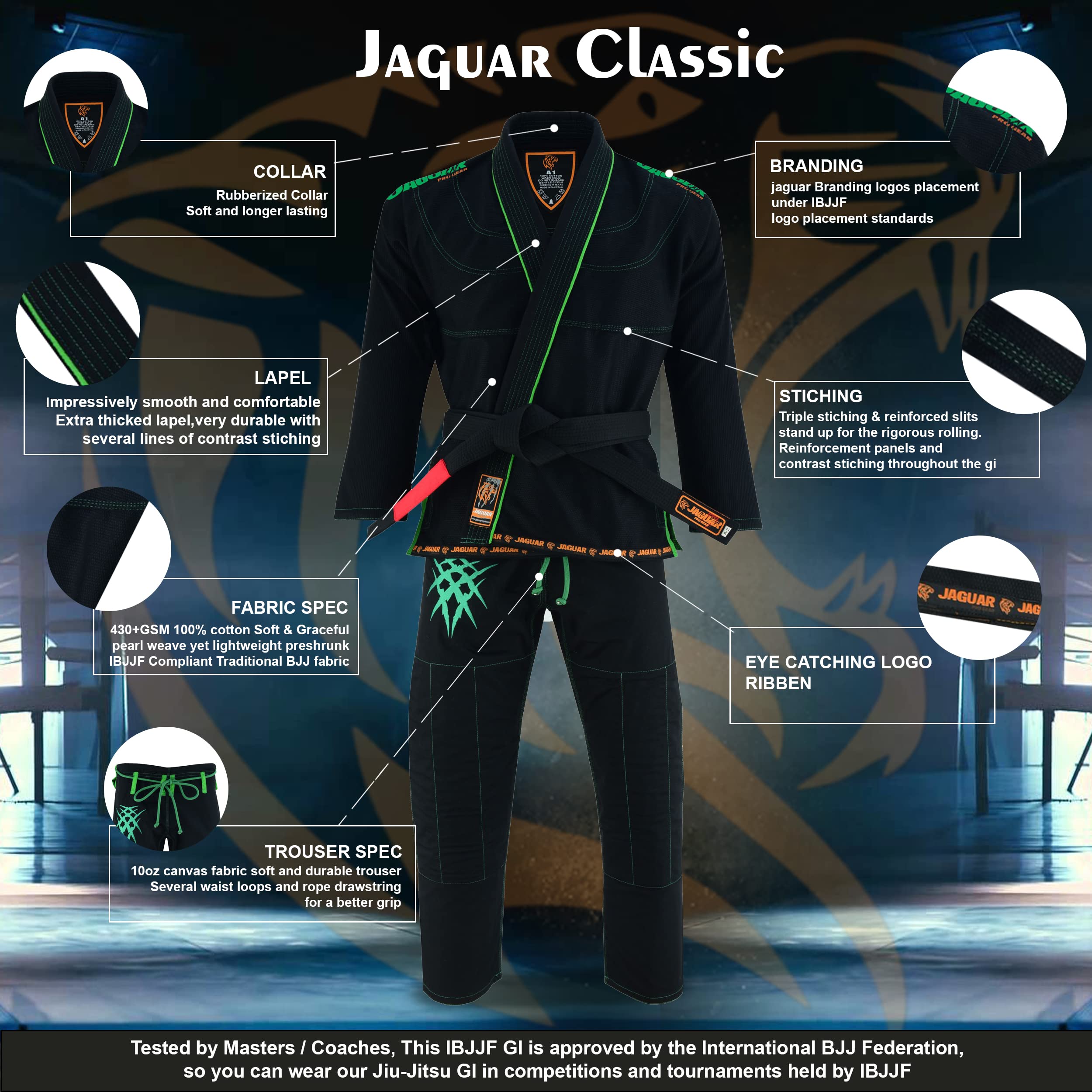 JAGUAR PRO GEAR Classic Series BJJ Gi - Lightweight Brazilian Jiu Jitsu Kimono for Kids & Adults (Unisex) with Free White Belt - Perfect for Training, Competition & Martial Arts Practice