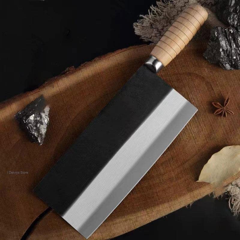 Professional Handmade Carbon Steel Chinese Cleaver Knife with Wooden Handle - Meat Cleaver, Chef Knife for Kitchen, Perfect for Chopping, Slicing, and Dicing
